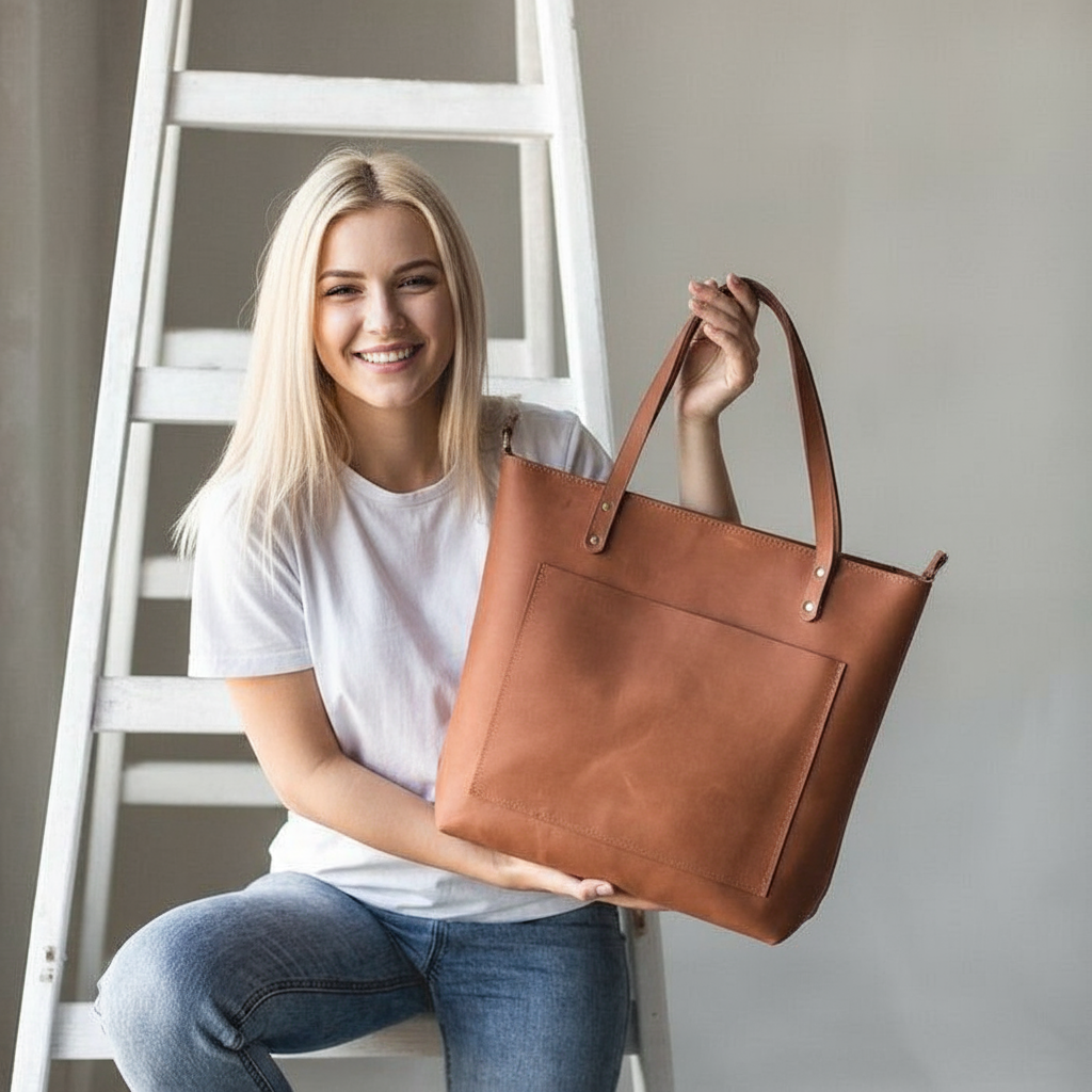 VT LEATHER TOTE FOR WOMEN