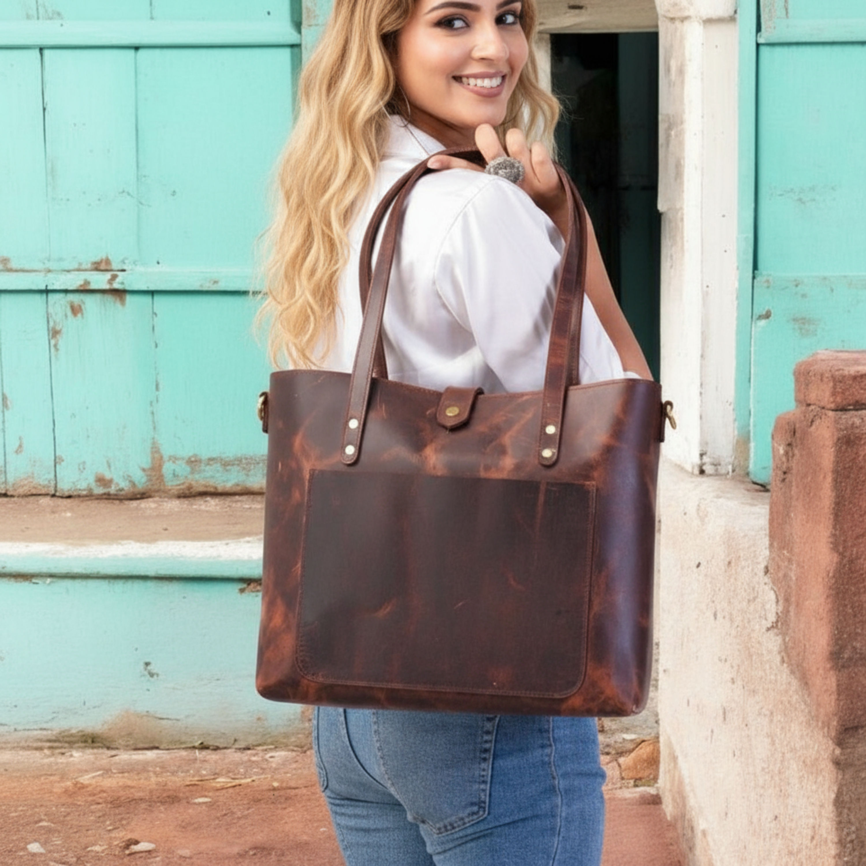 VT LEATHER TOTE FOR WOMEN