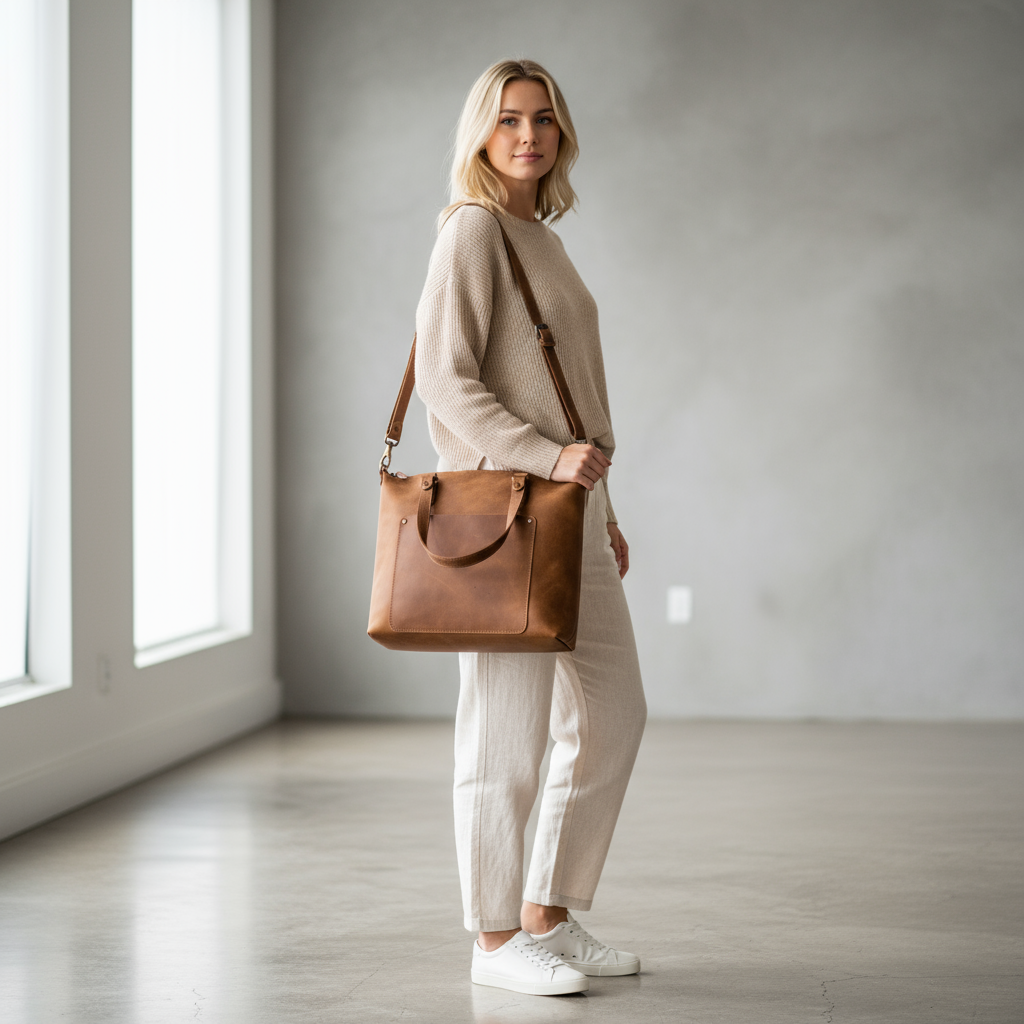 VT LEATHER TOTE FOR WOMEN