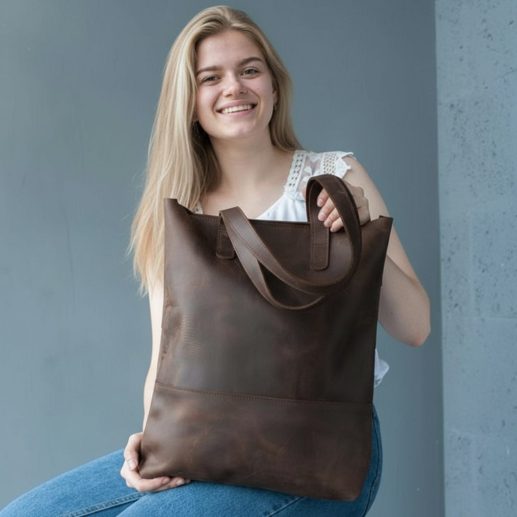 VT LEATHER TOTE FOR WOMEN