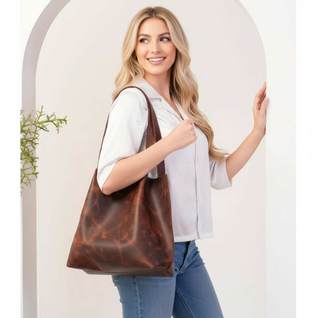 VT LEATHER TOTE FOR WOMEN