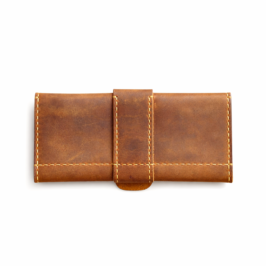 Brown leather wallet on a white background