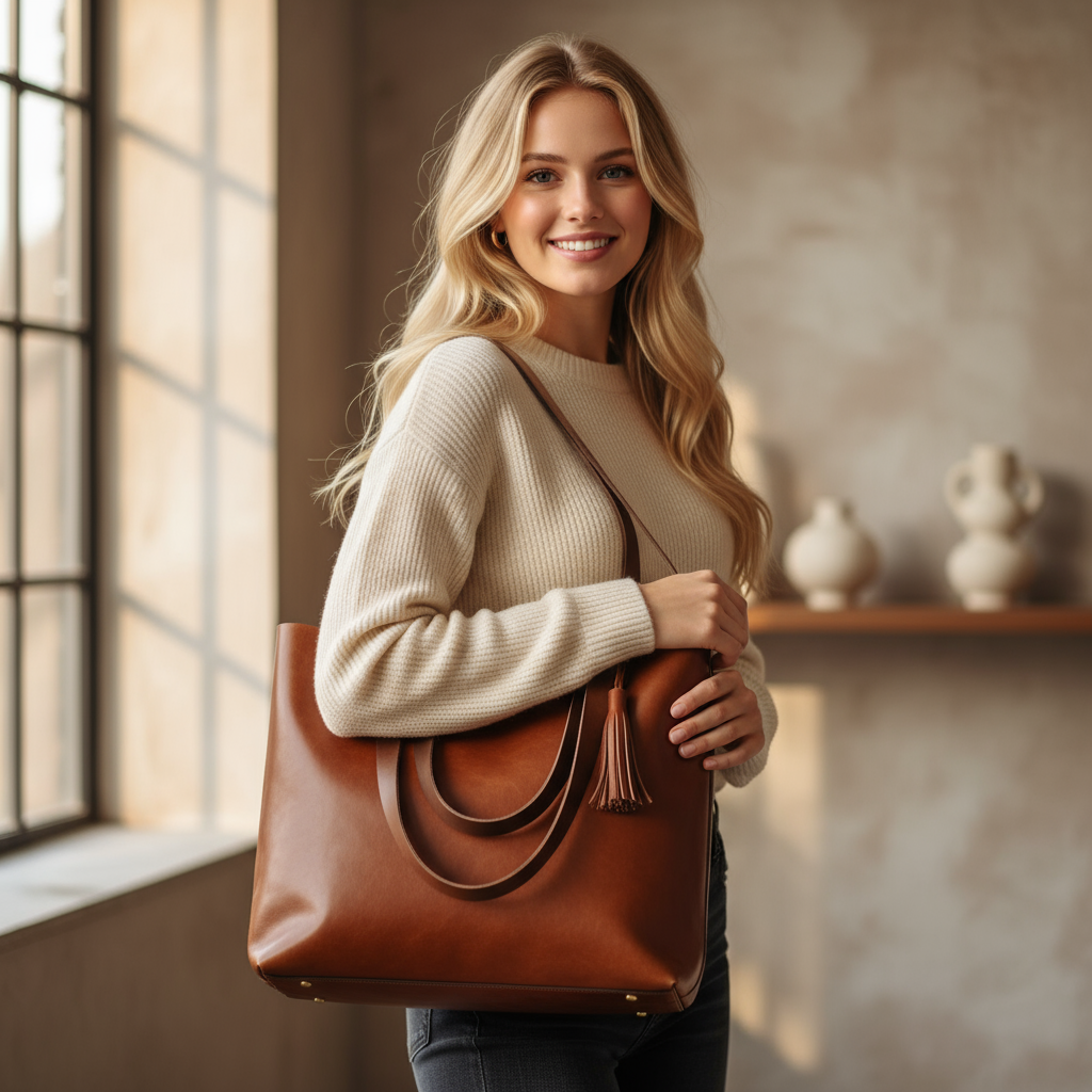VT LEATHER TOTE FOR WOMEN