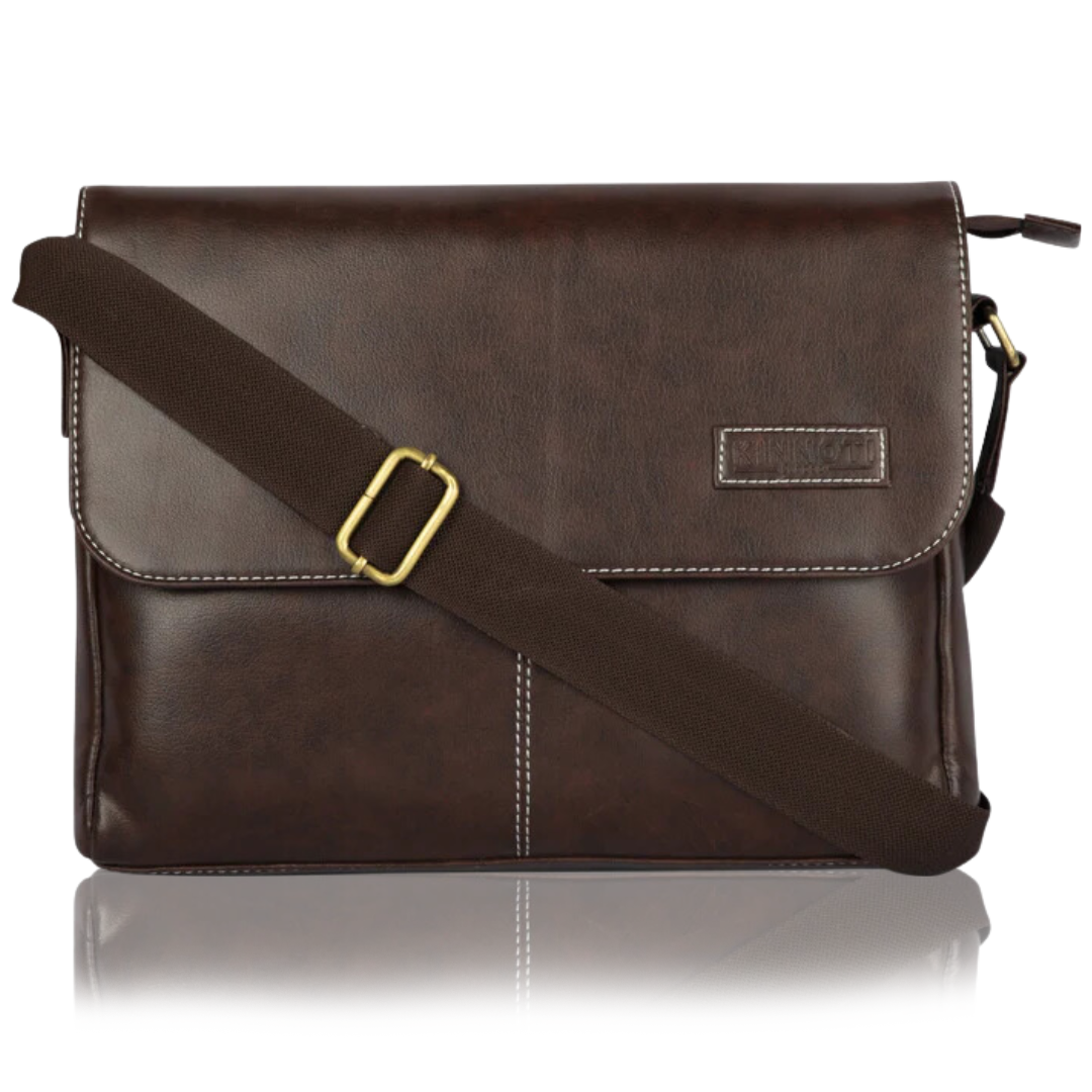Men's Vegan leather Slim Messenger Bag with Adjustable Shoulder Strap, Water Proof and Dust Resistant