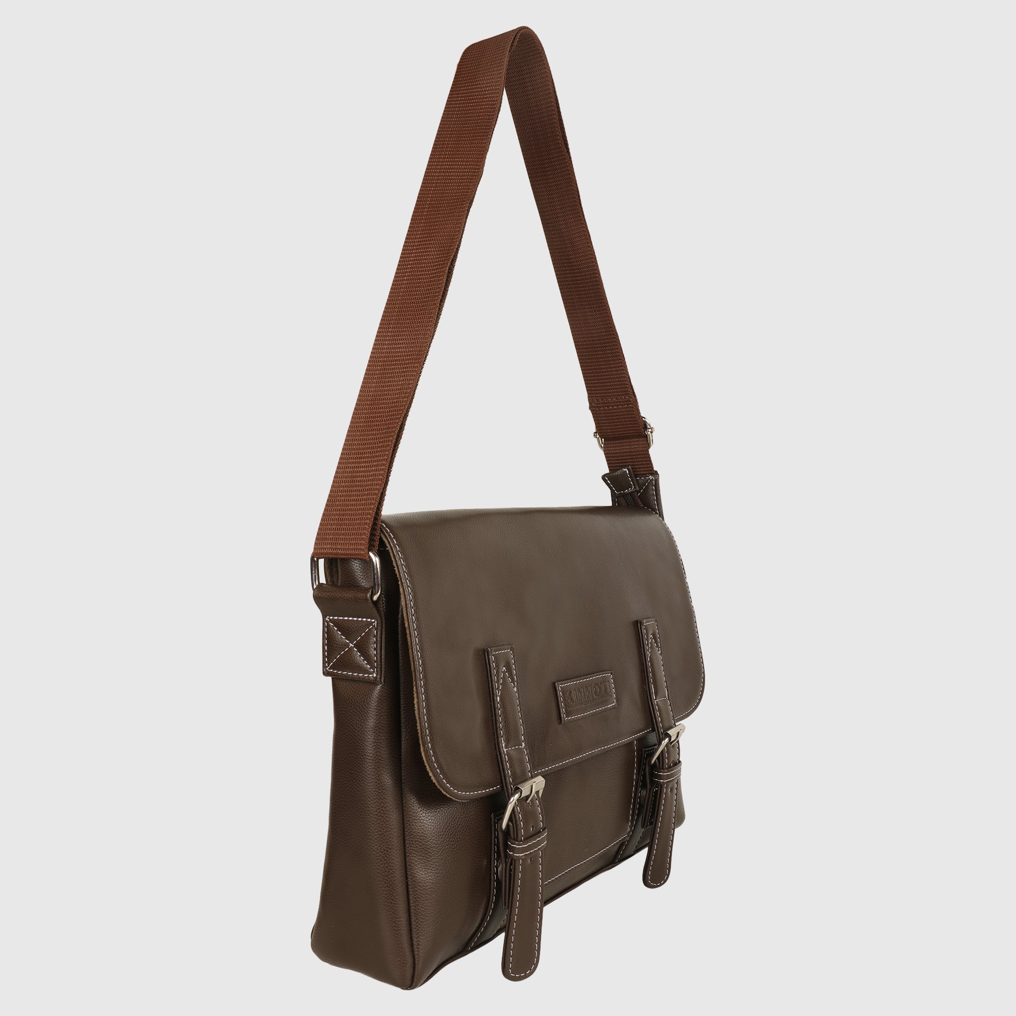 Brown Men's Vegan Leather Messenger Bag with Adjustable Shoulder Strap