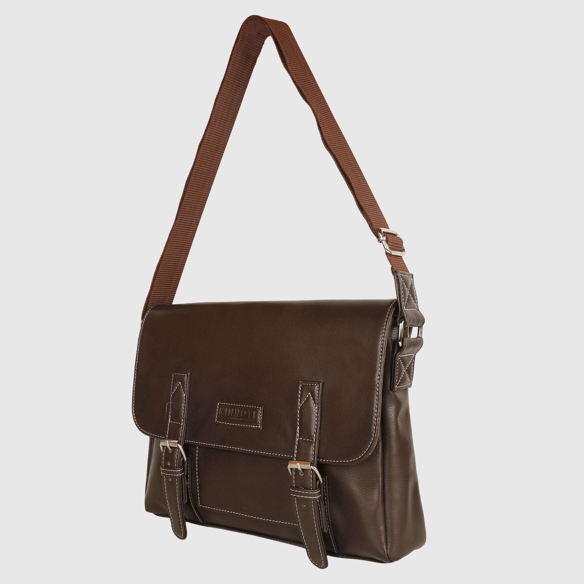Black Men's Vegan Leather Messenger Bag with Adjustable Shoulder Strap