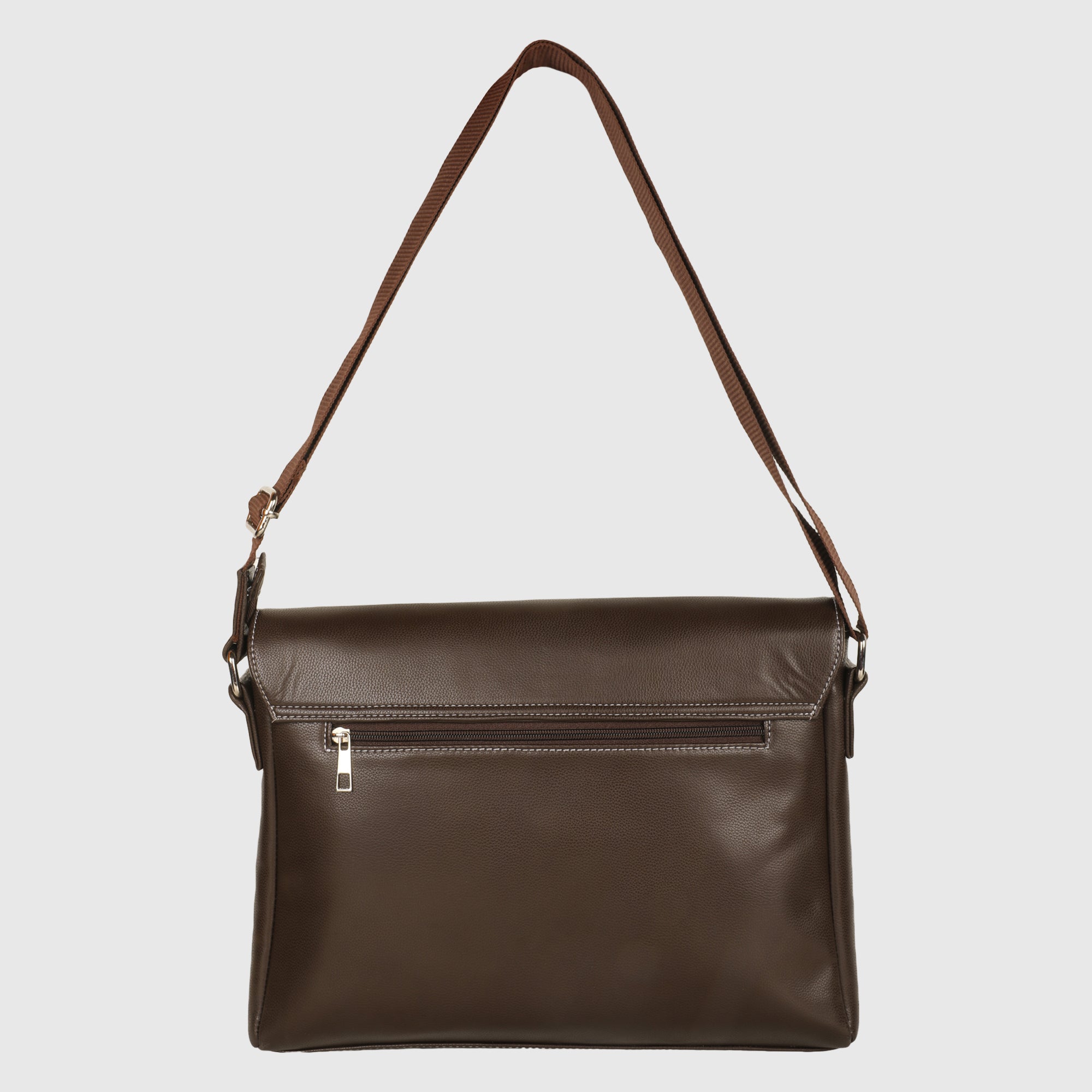 Brown Men's Vegan Leather Messenger Bag with Adjustable Shoulder Strap