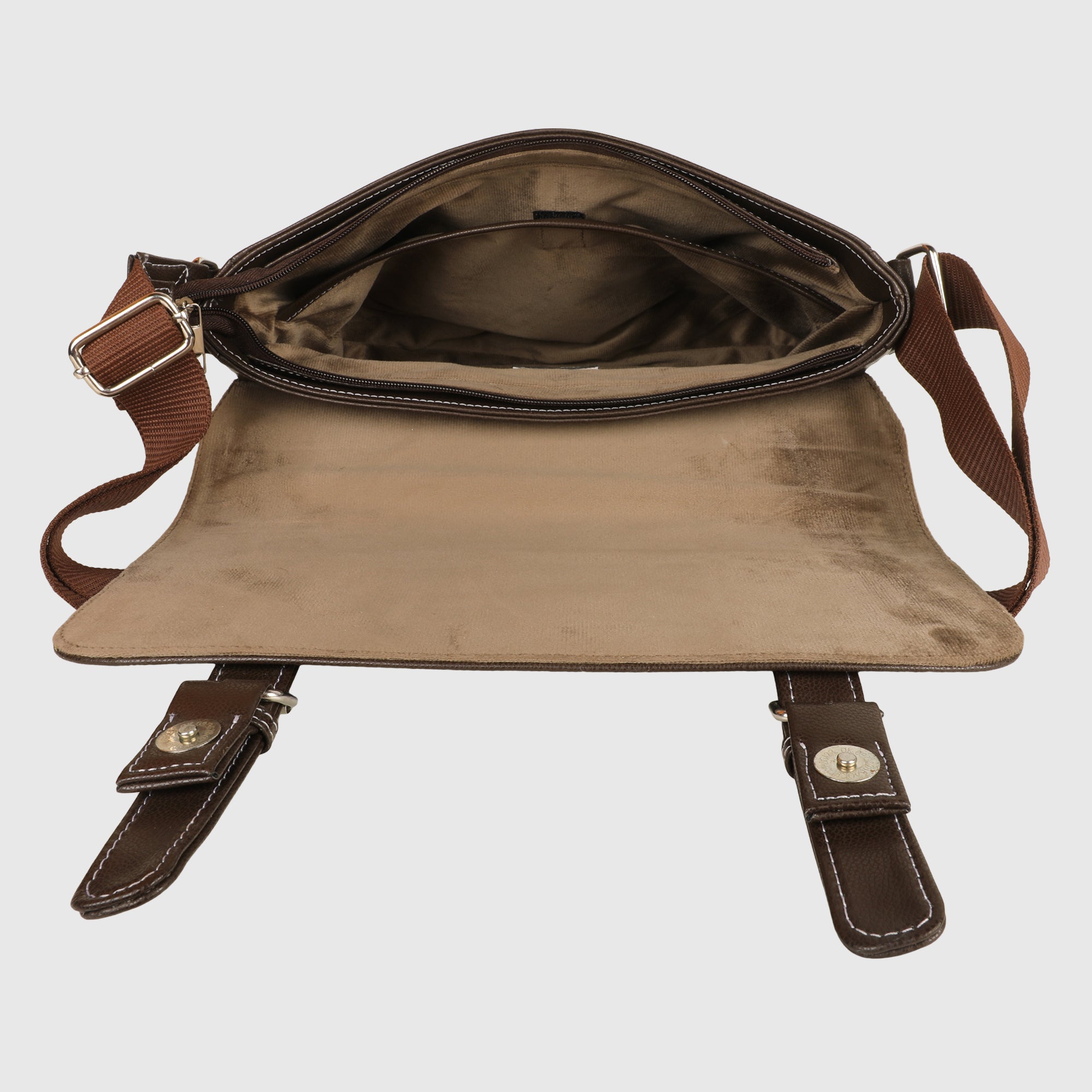 Brown Men's Vegan Leather Messenger Bag with Adjustable Shoulder Strap