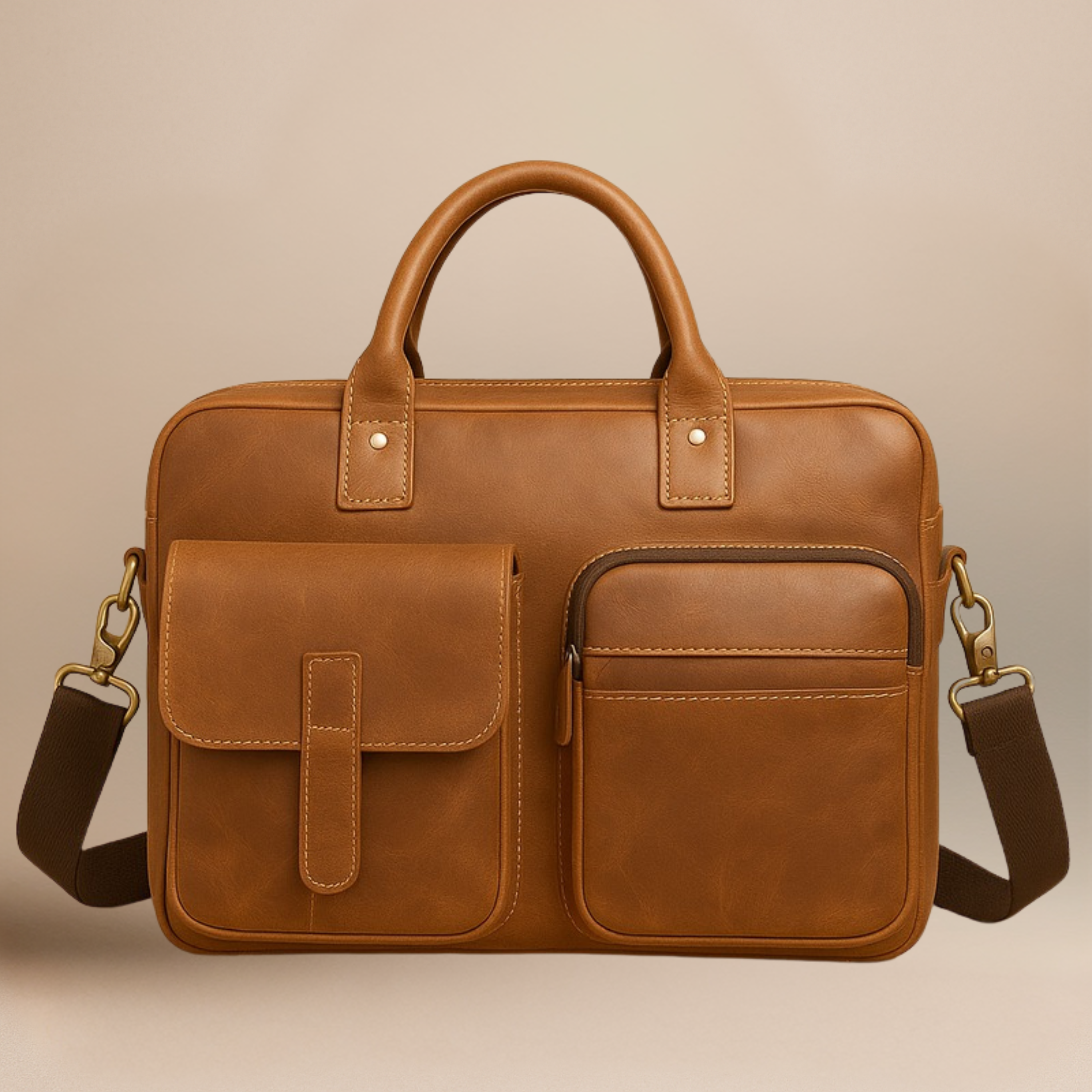 Tan Brown Leather Laptop Bag