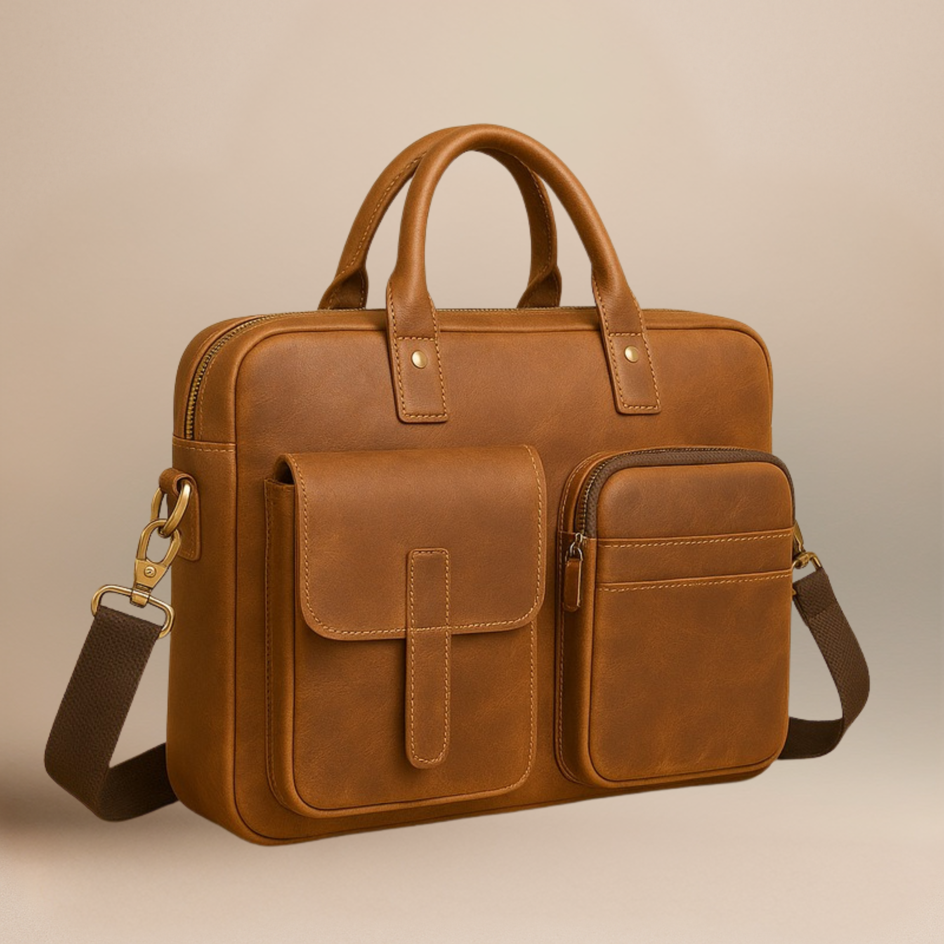 Tan Brown Leather Laptop Bag
