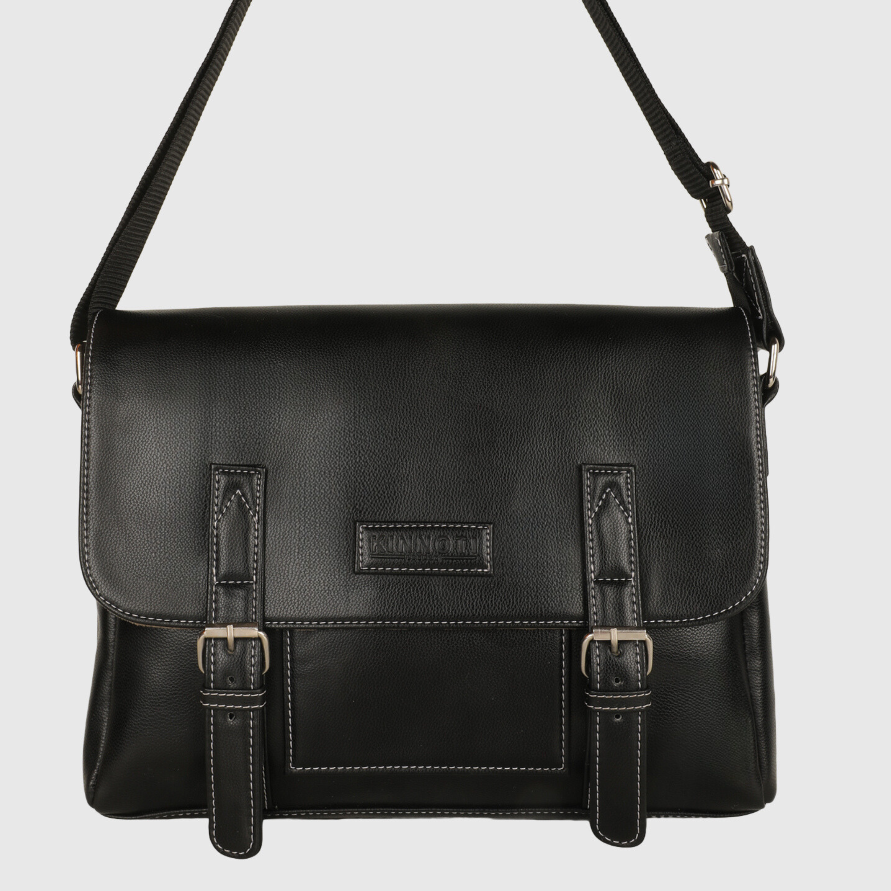 Brown Men's Vegan Leather Messenger Bag with Adjustable Shoulder Strap
