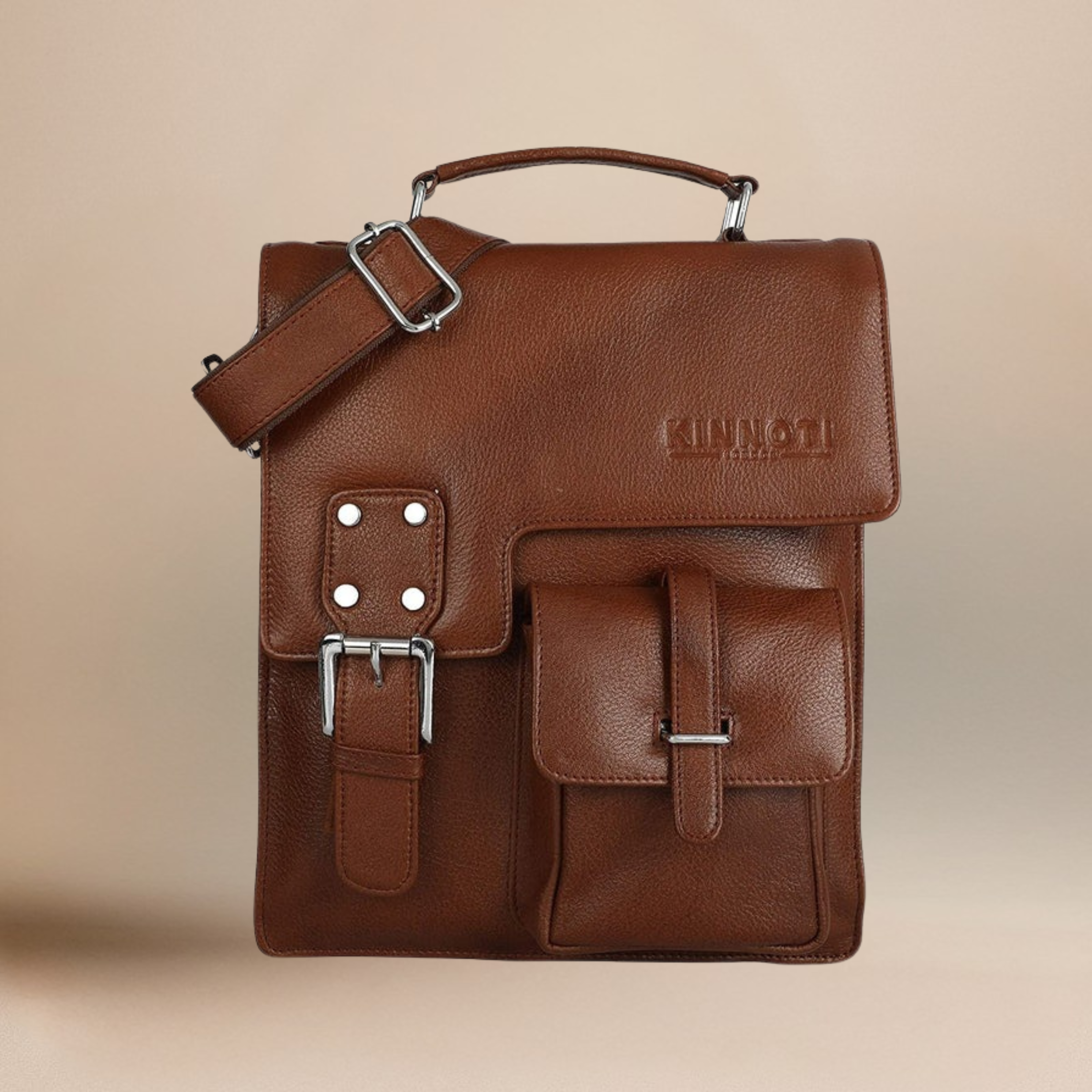 100% Genuine Leather Messenger Bag For Men ( Tan )