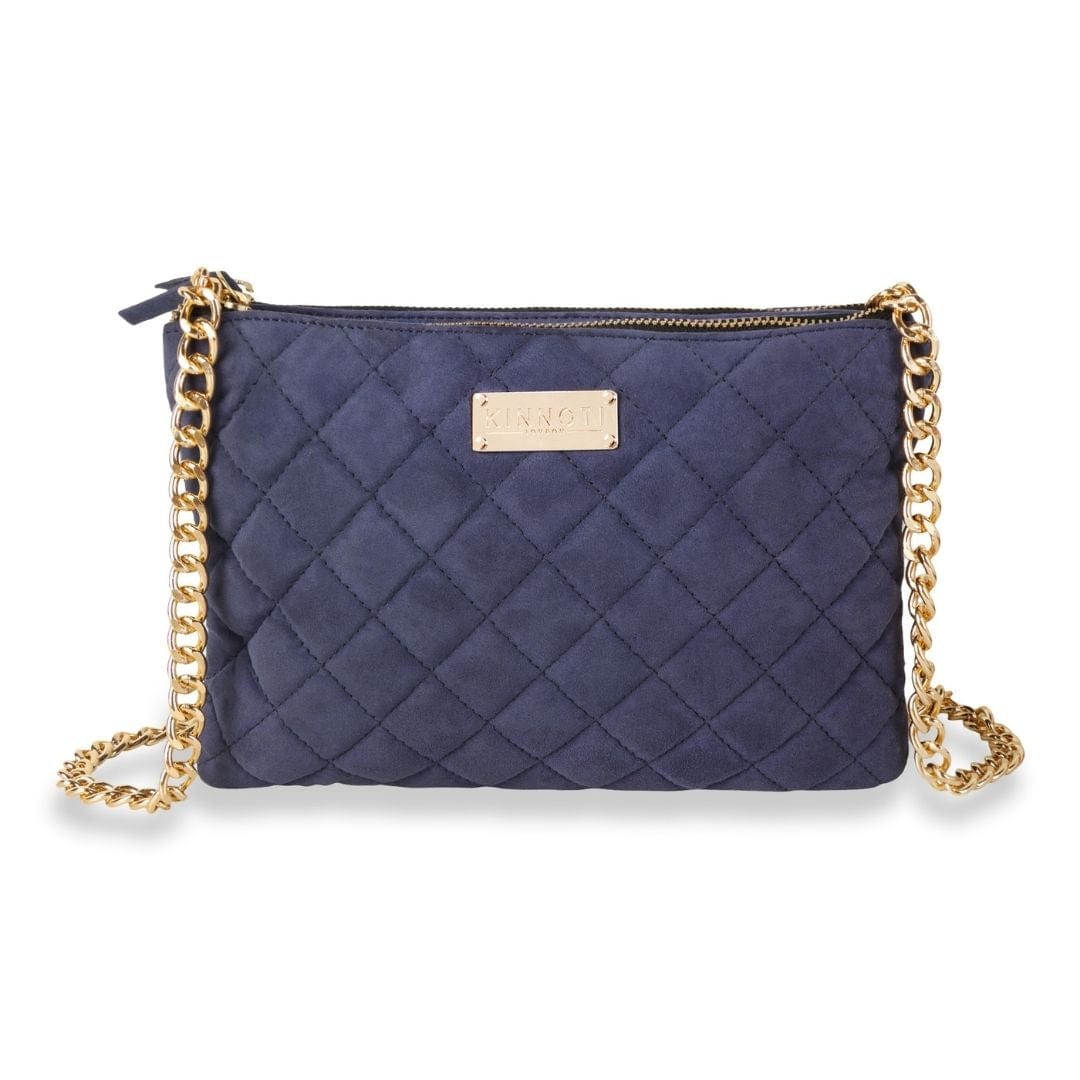 Kinnoti Apparel & Accessories Blue Quilted Suede Leather Sling Bag