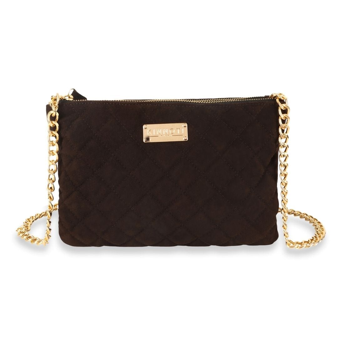 Kinnoti Apparel & Accessories Brown Quilted Suede Leather Sling Bag