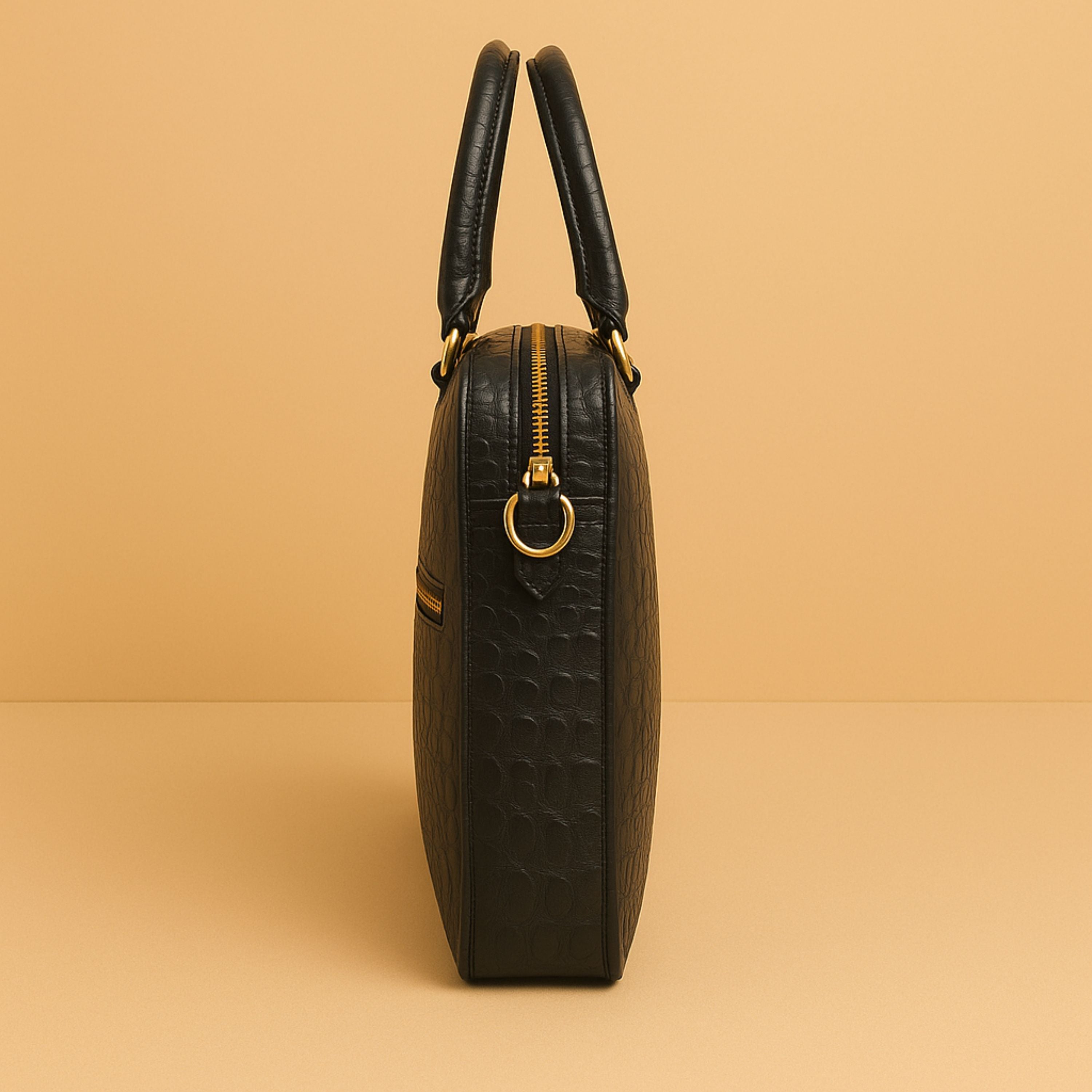 Kinnoti BLACK CROCO PATTERN LEATHER LAPTOP BAG