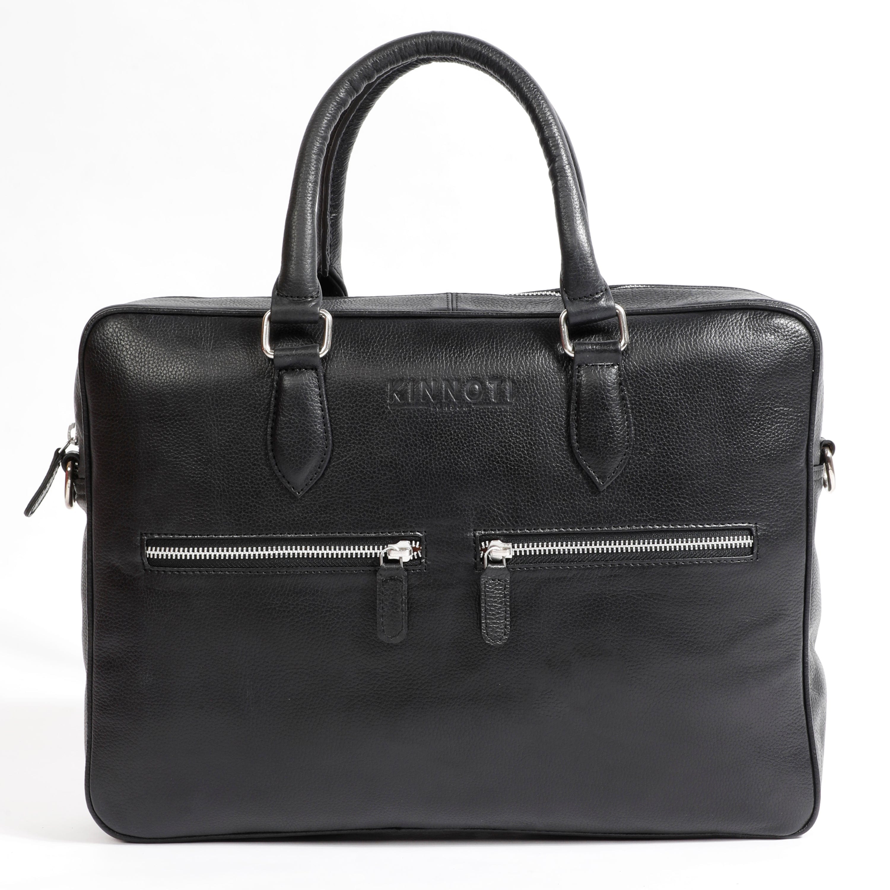 Kinnoti Black Double Side Zipper Leather Laptop Bag