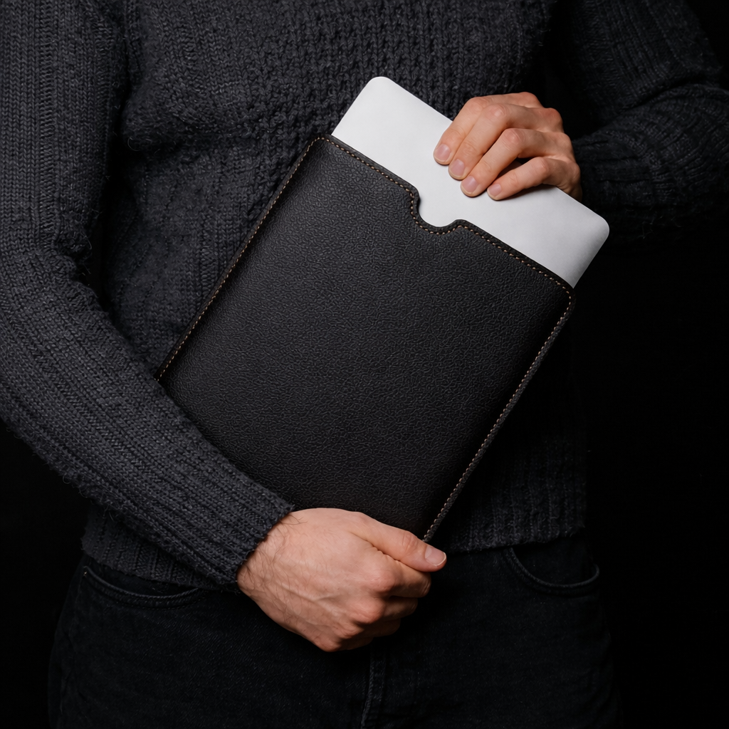 Kinnoti Black Plano Leather Laptop Sleeve