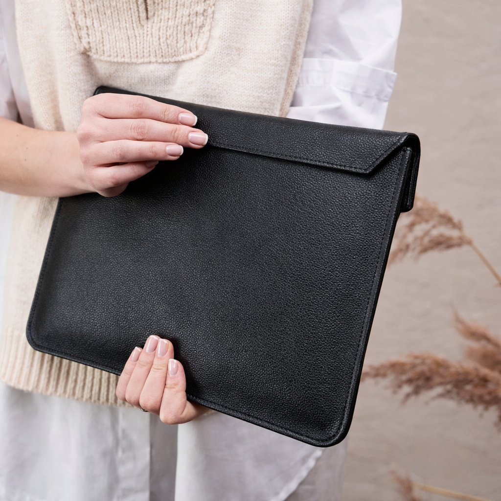 Kinnoti Black  Ripon Leather Laptop Sleeve