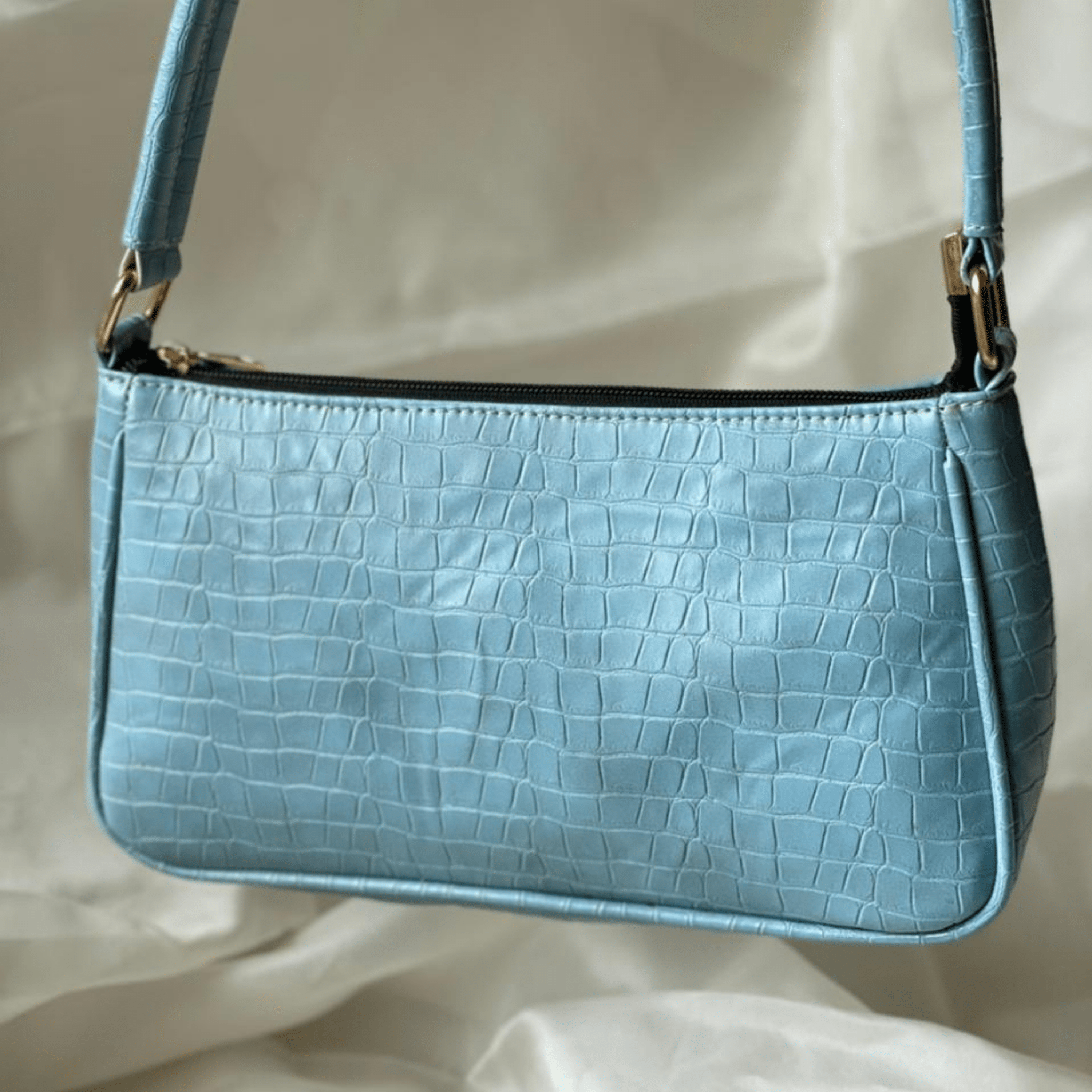 kinnoti Blue Croco Textured Shoulder Bag