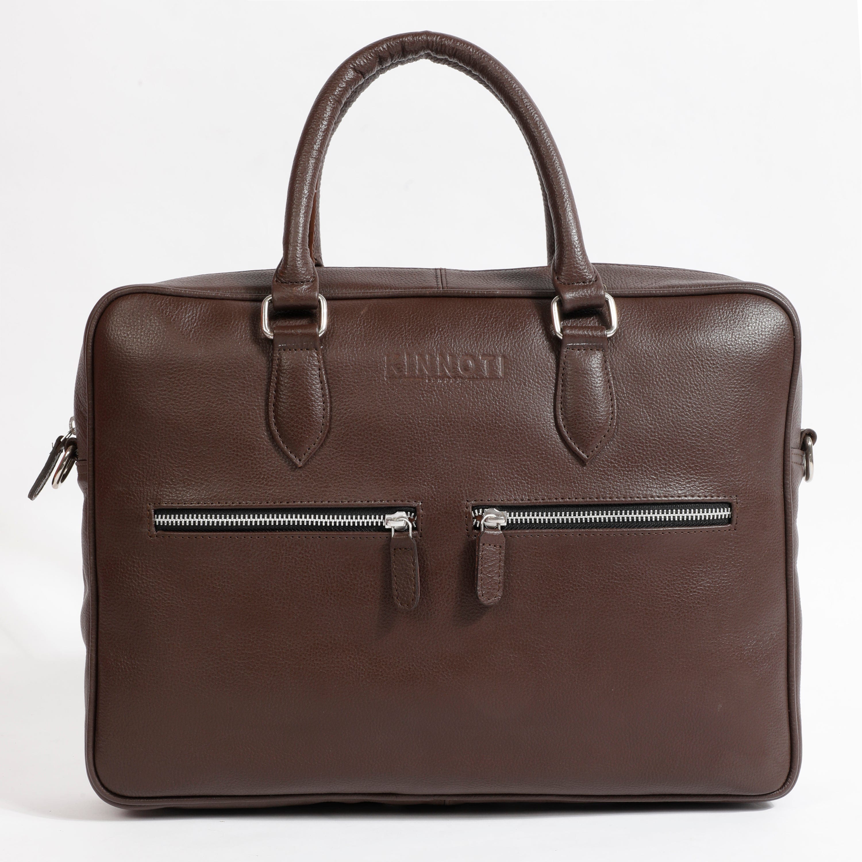 Kinnoti Brown Double Side Zipper Leather Laptop Bag