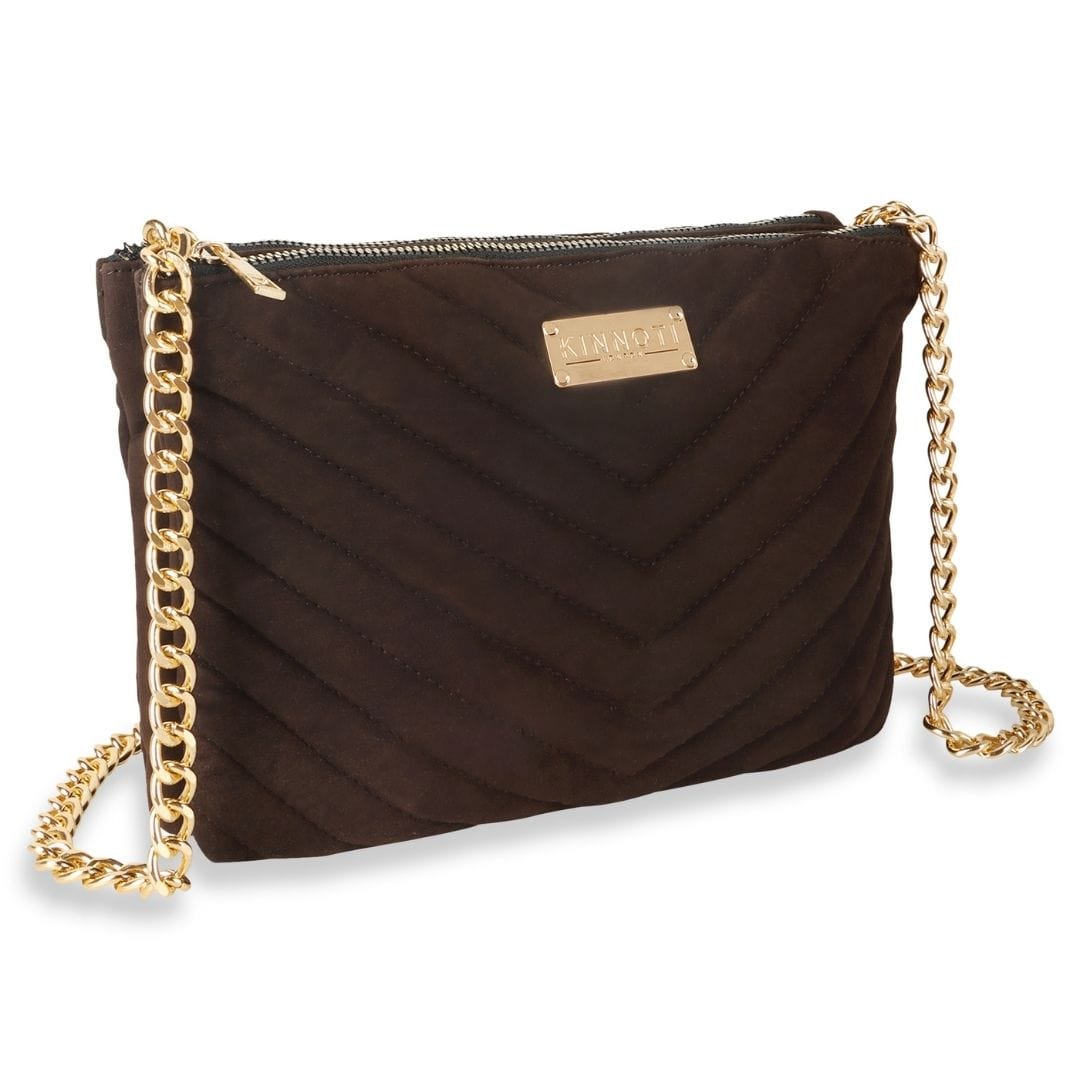 Kinnoti Brown Linear Quilted Suede Leather Sling Bag