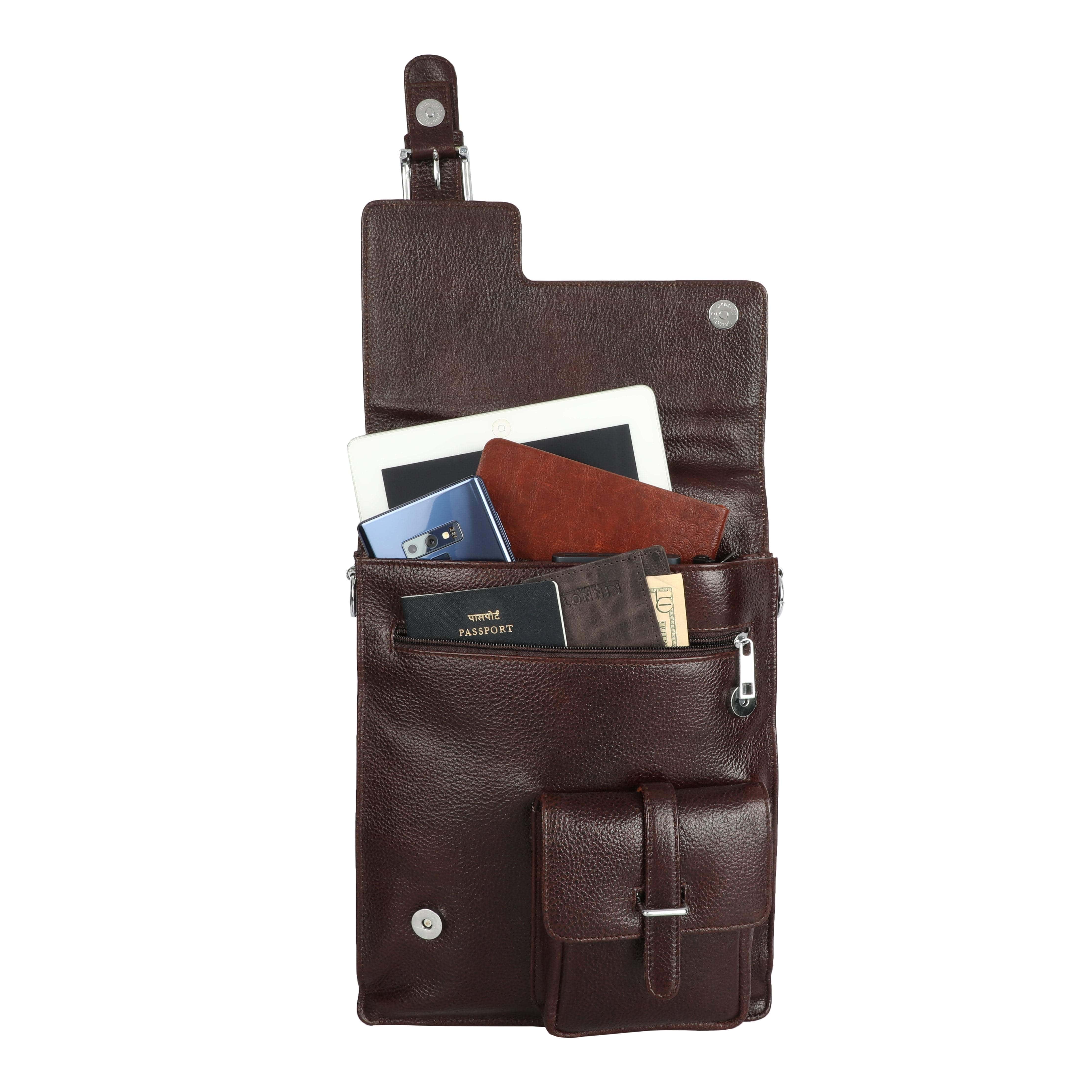 kinnoti Brown Unisex Genuine Leather Messenger & iPad Bag