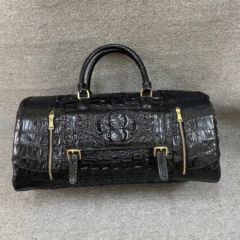 Kinnoti Croco Embossed Leather Black Travel Duffle Bag