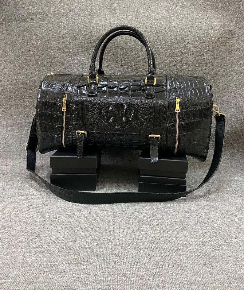 Kinnoti Croco Embossed Leather Black Travel Duffle Bag