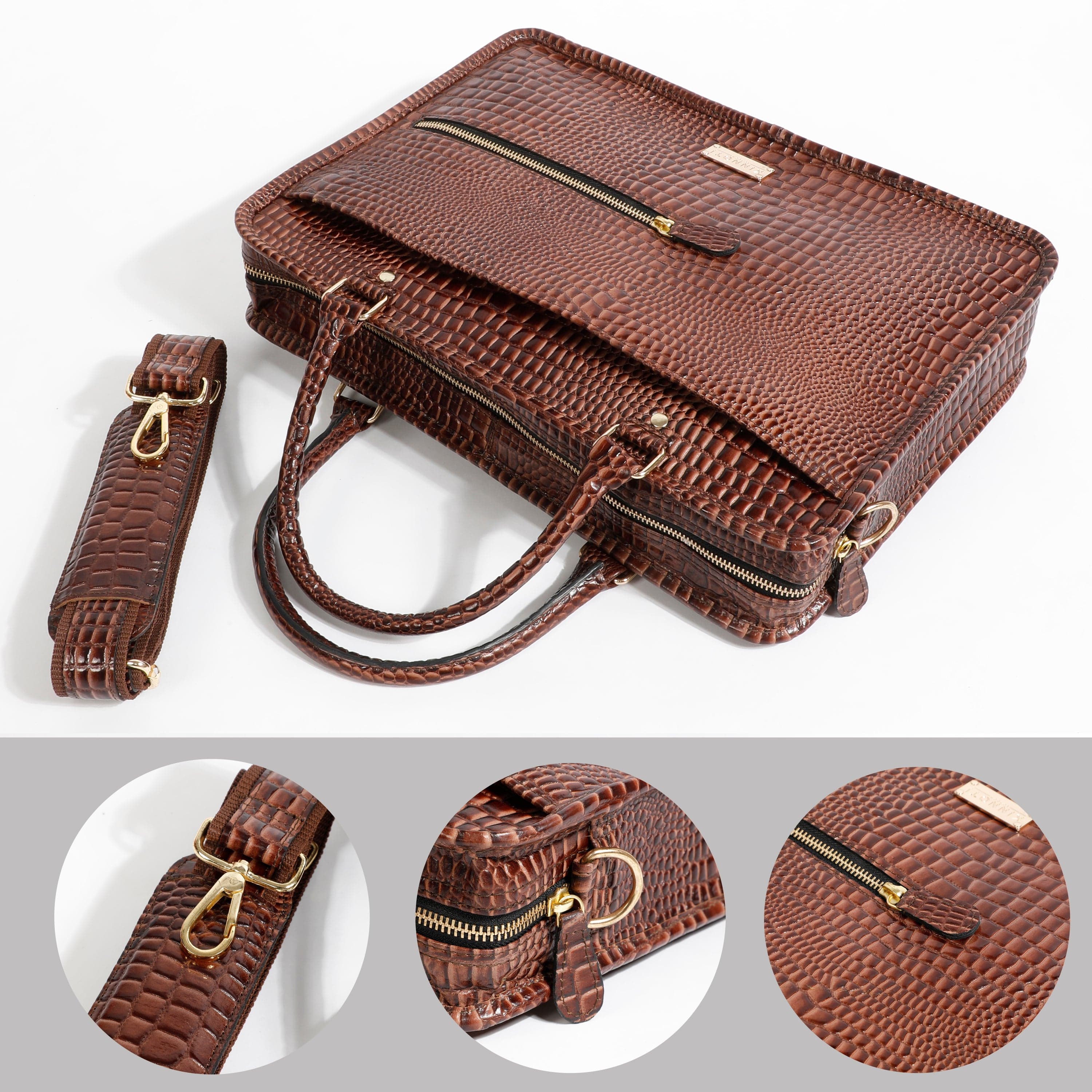 Kinnoti Croco Pattern Marron Laptop Bag