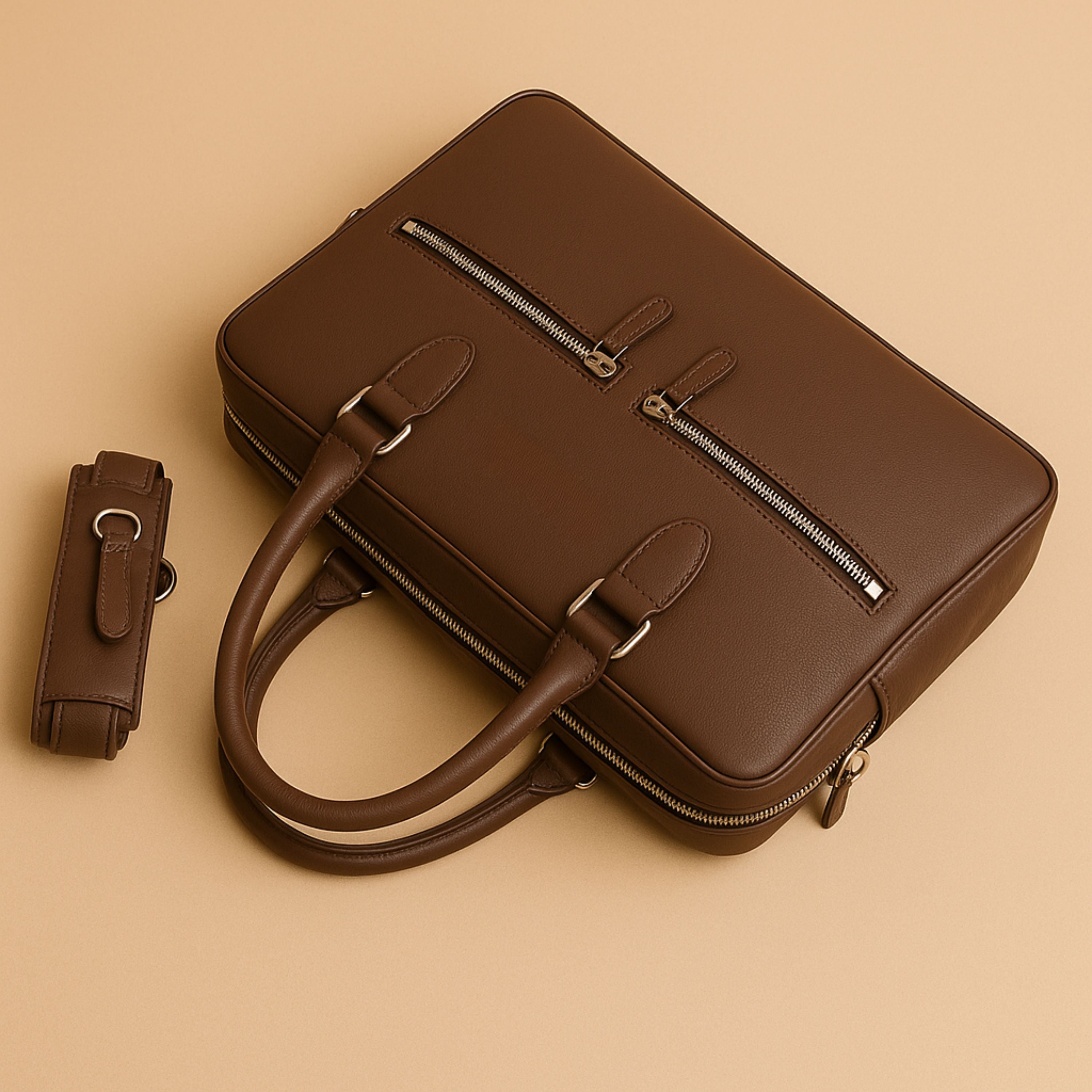 Kinnoti Double Side Zipper Leather Laptop Bag