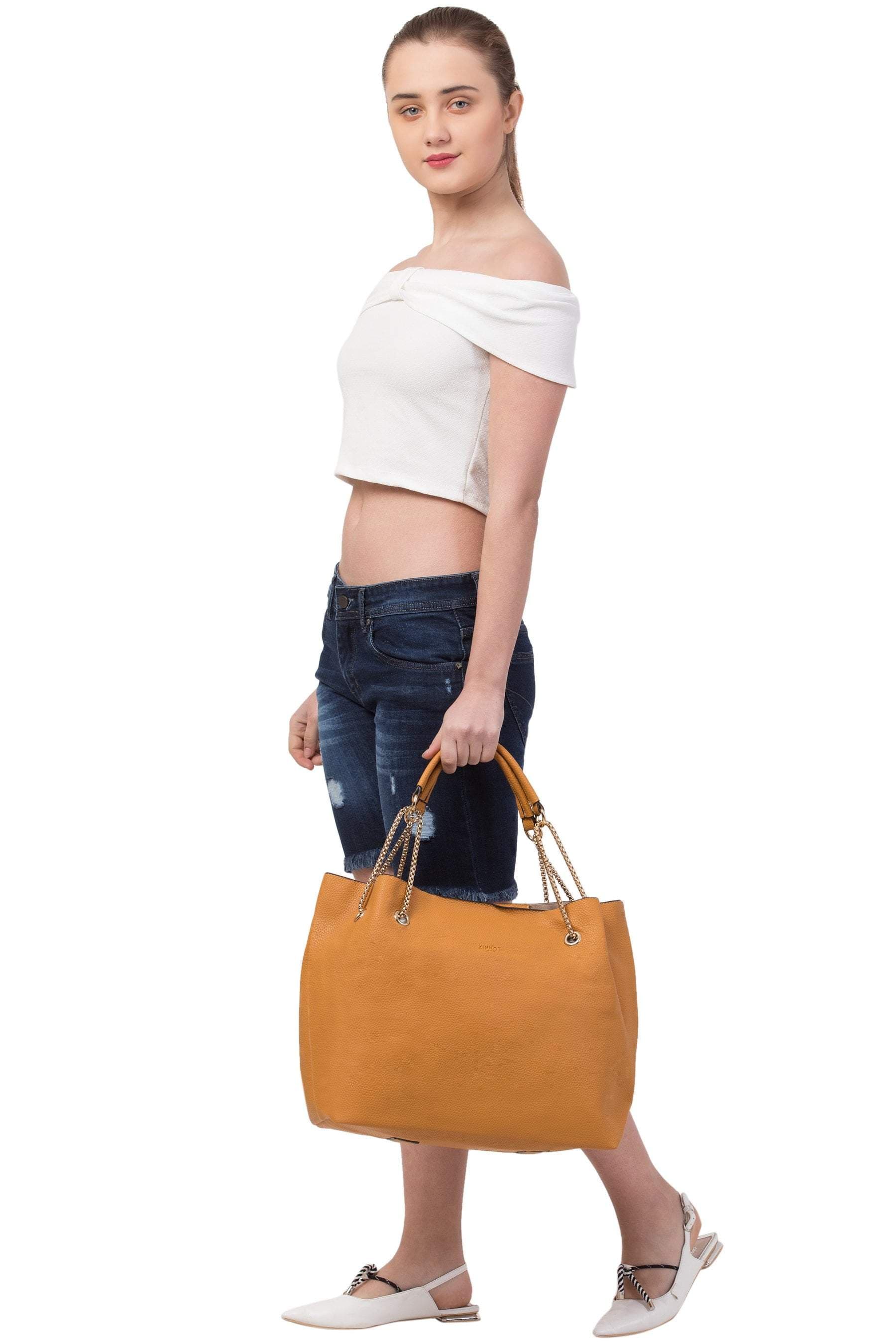 kinnoti Handbags Black color Chain Tote Bag
