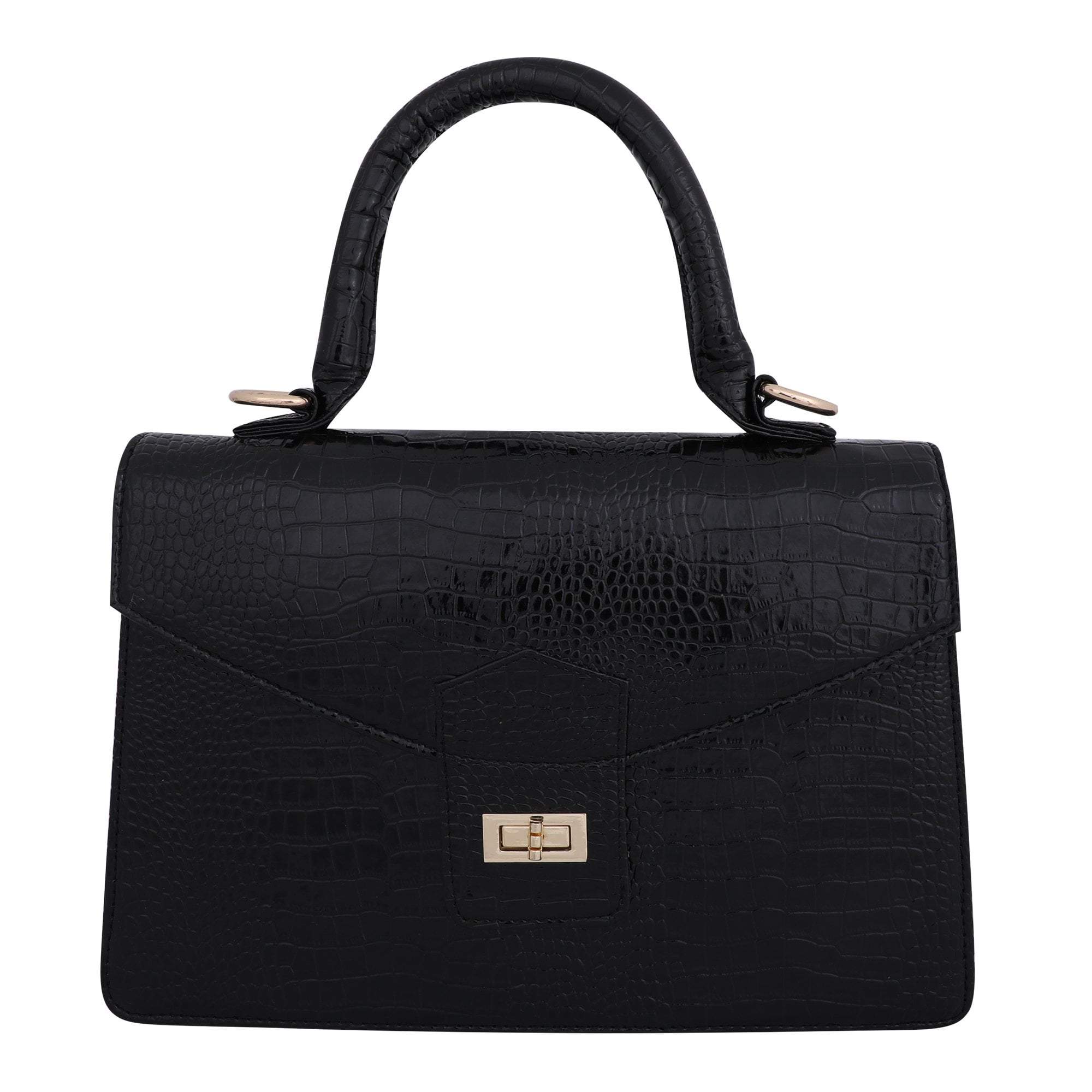 kinnoti Handbags Black Vegan Croco Leather Satchel Handbag