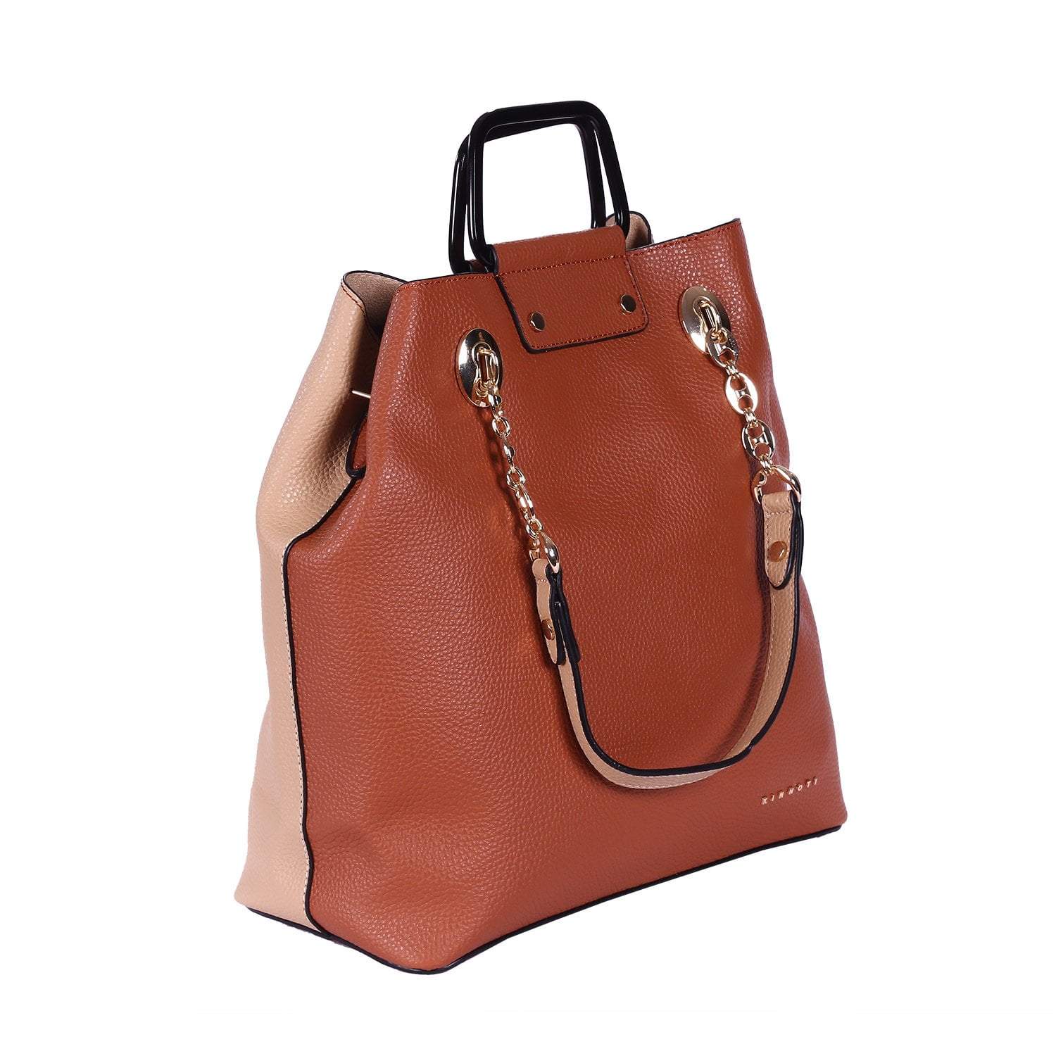 kinnoti Handbags Brown Metal Handle Satchel Bag