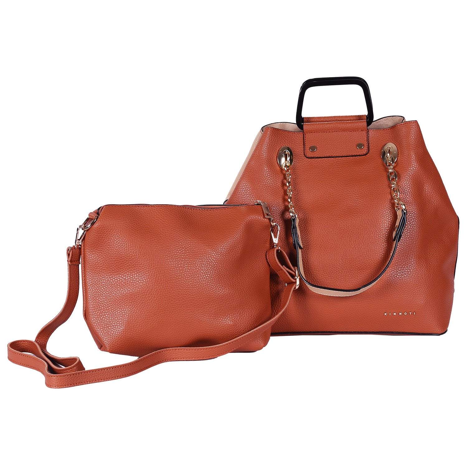 kinnoti Handbags Brown Metal Handle Satchel Bag