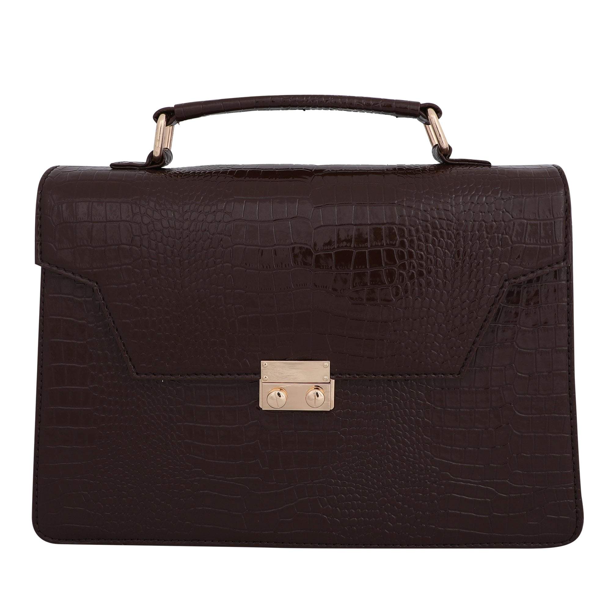 kinnoti Handbags Brown Vegan Croco Leather Satchel Hand Bag