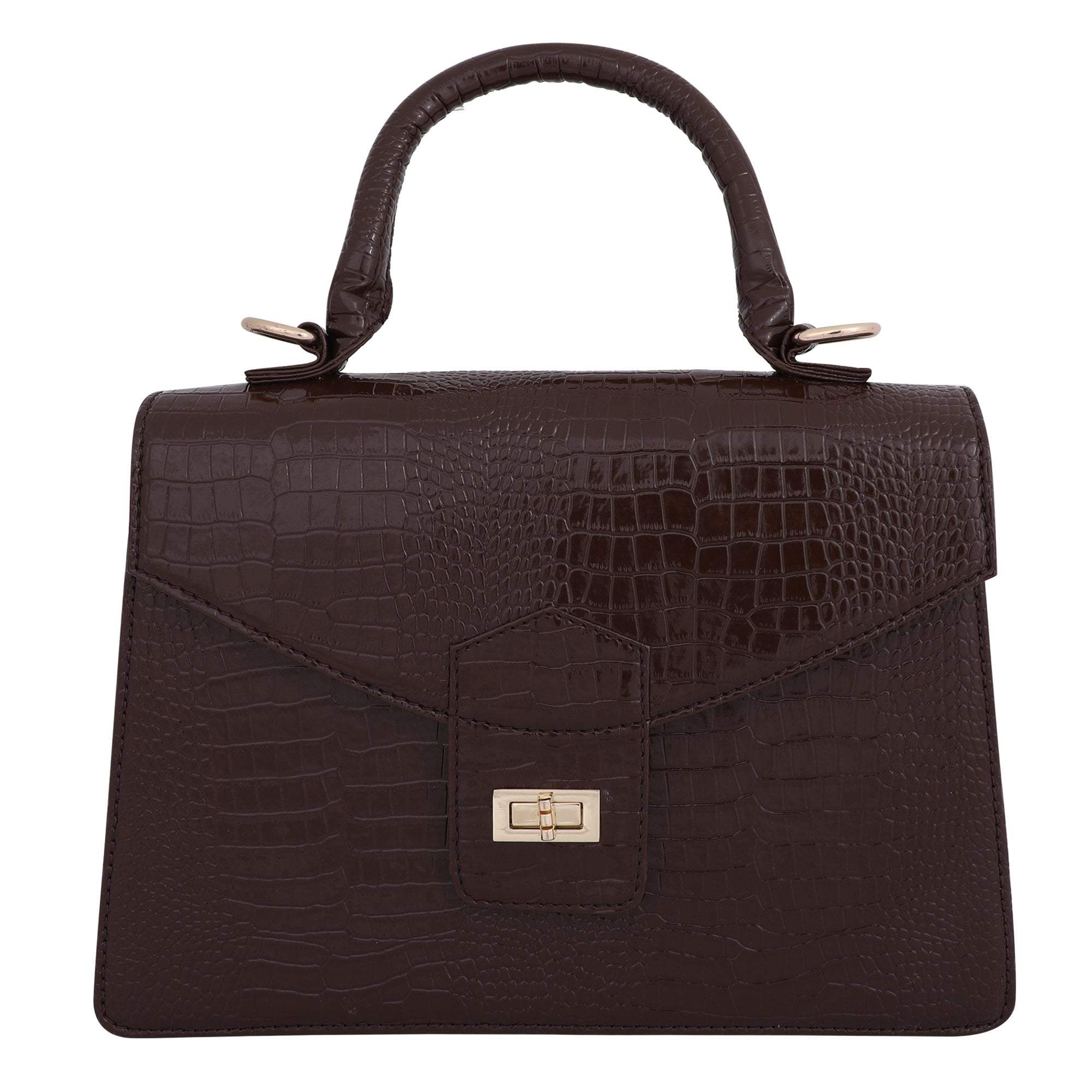 kinnoti Handbags Brown Vegan Croco Leather Satchel Handbag