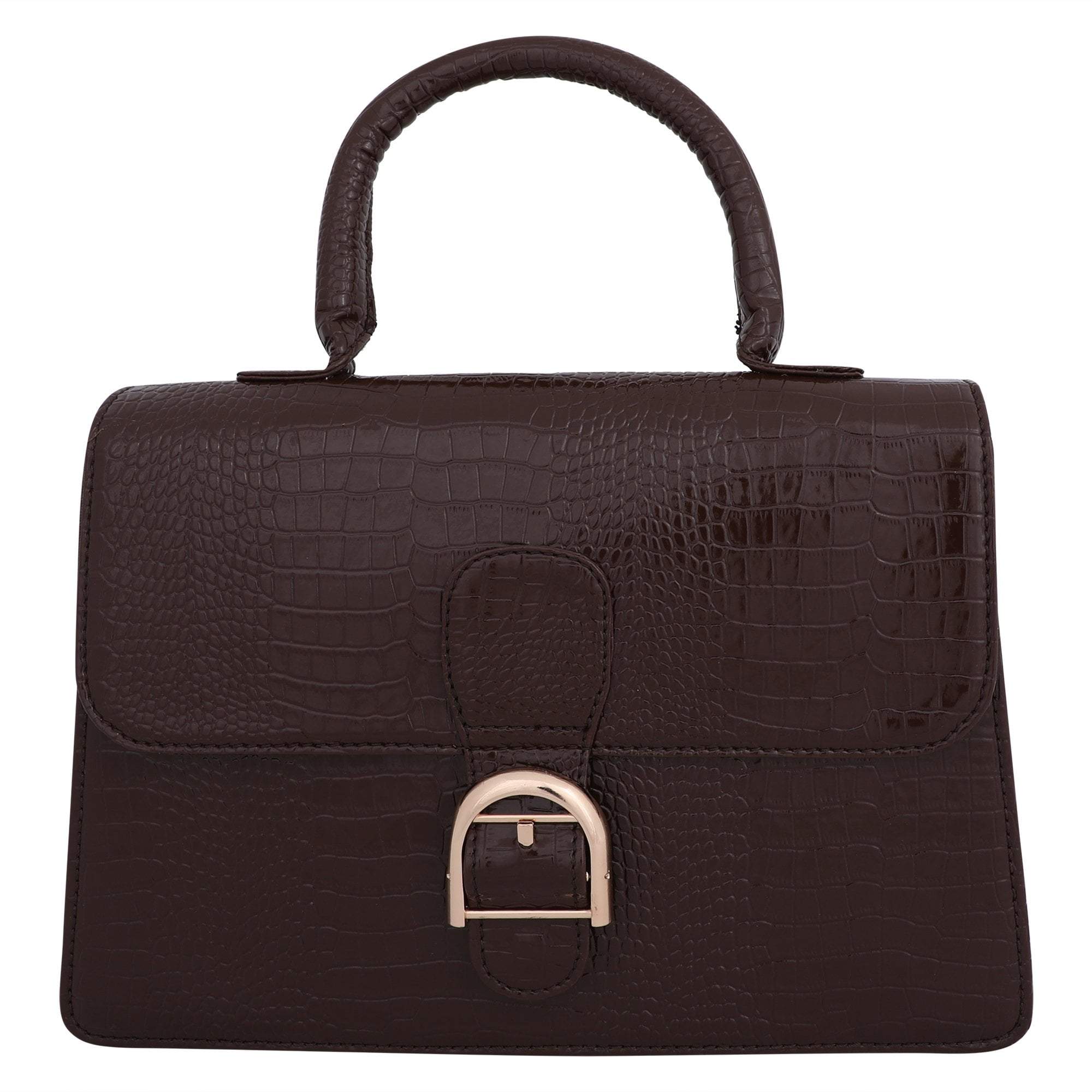 kinnoti Handbags Brown Vegan Croco Leather Satchel Handbag