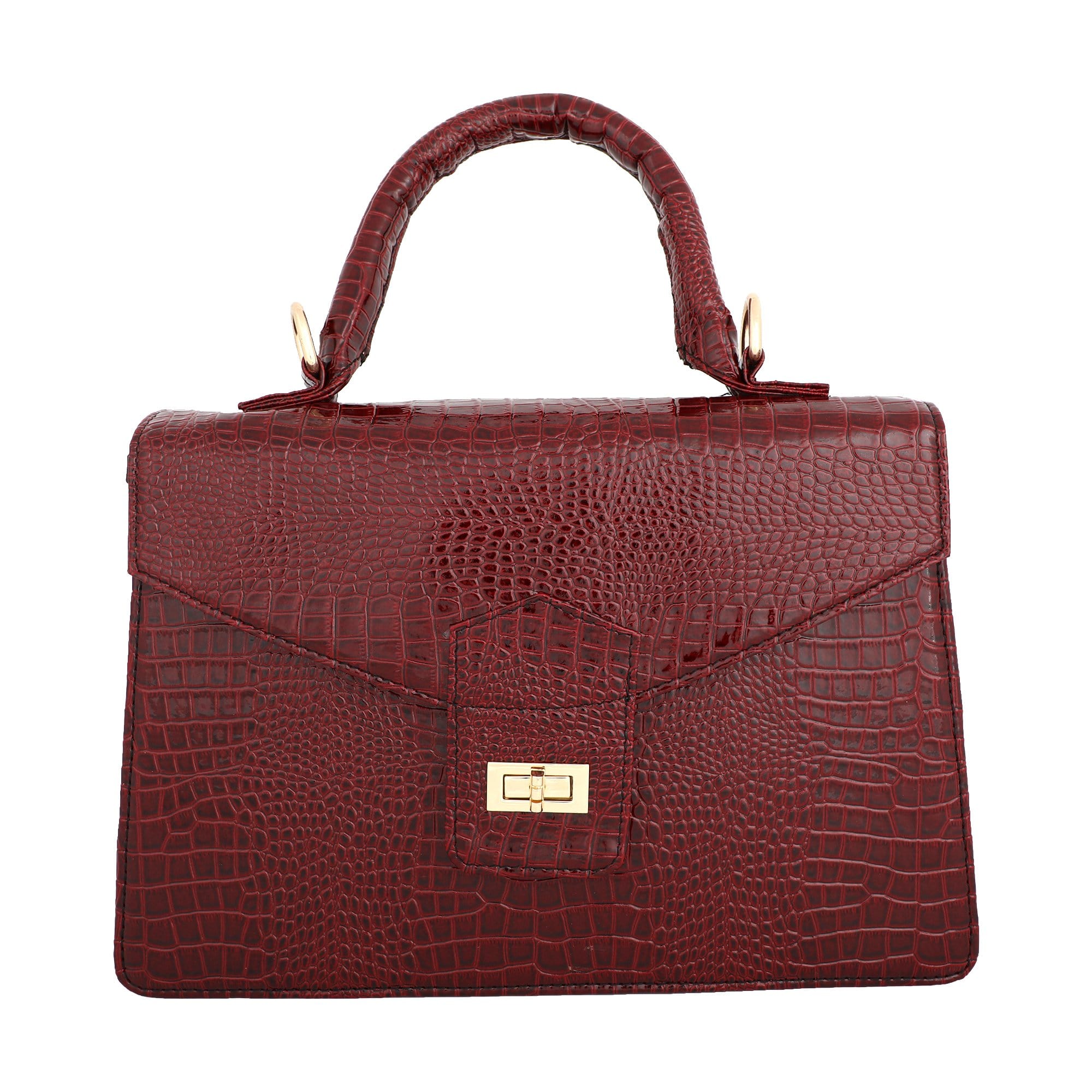 kinnoti Handbags Red Wine Vegan Croco Leather Satchel Handbag