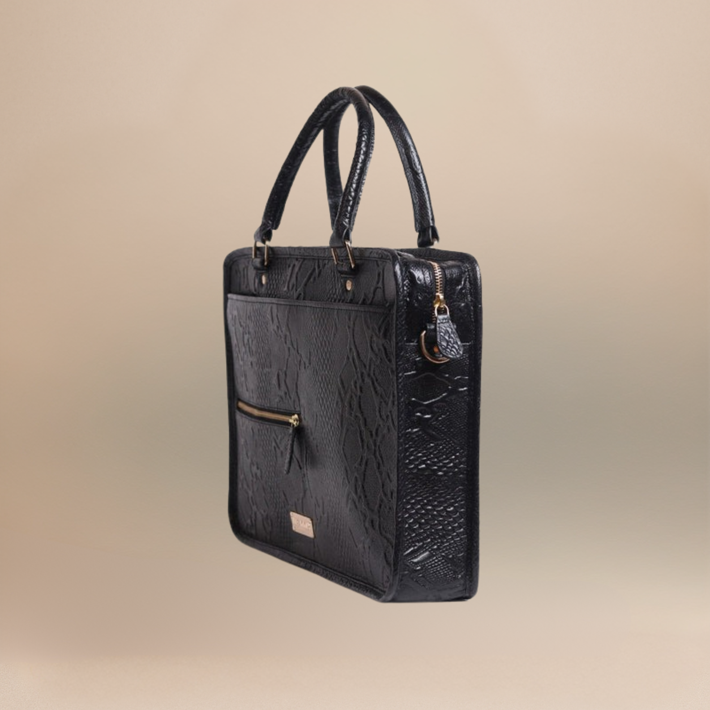 Kinnoti LAPTOP BAGS Black Pattern Leather Laptop Bag