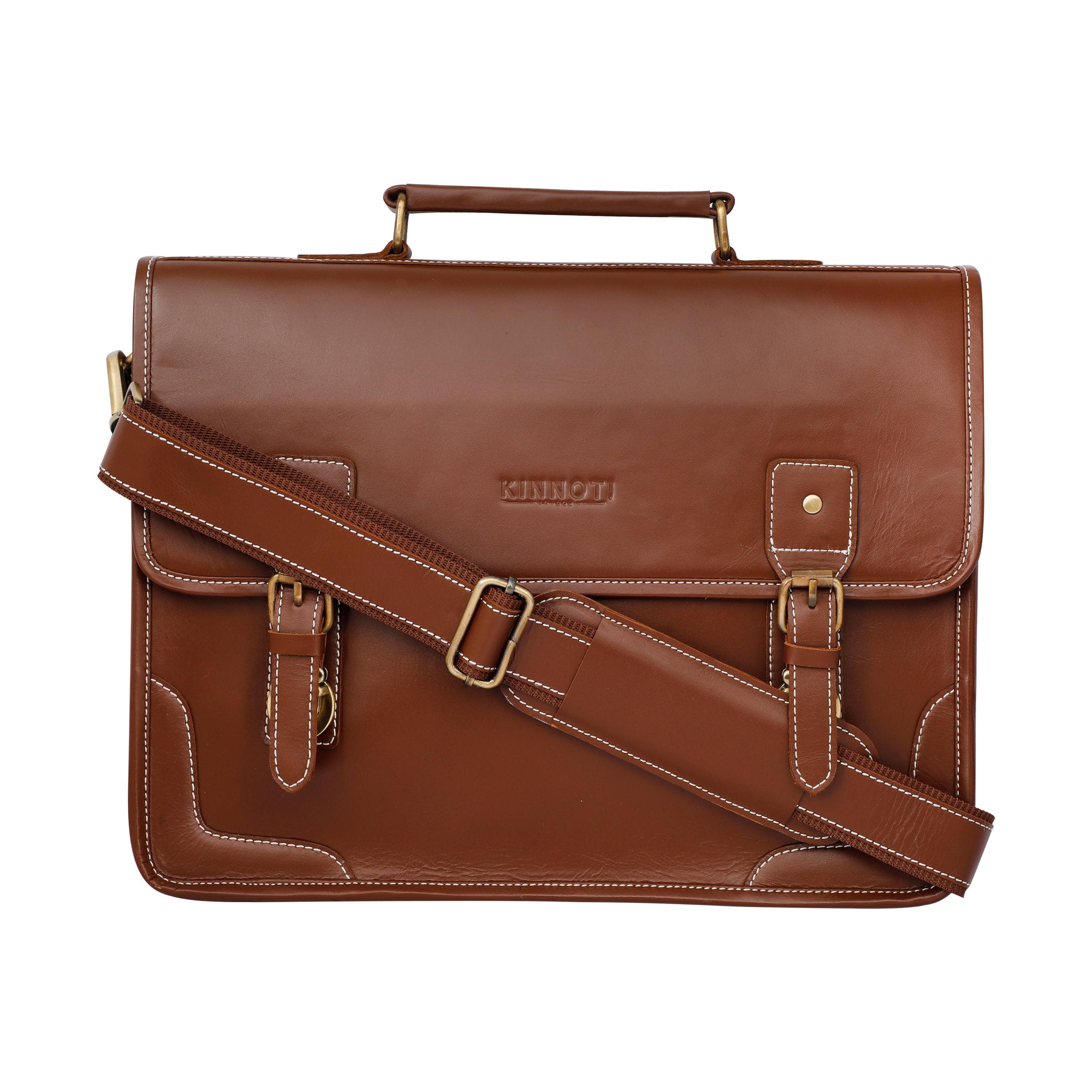 kinnoti LAPTOP BAGS Brown Genuine Leather Laptop Bag