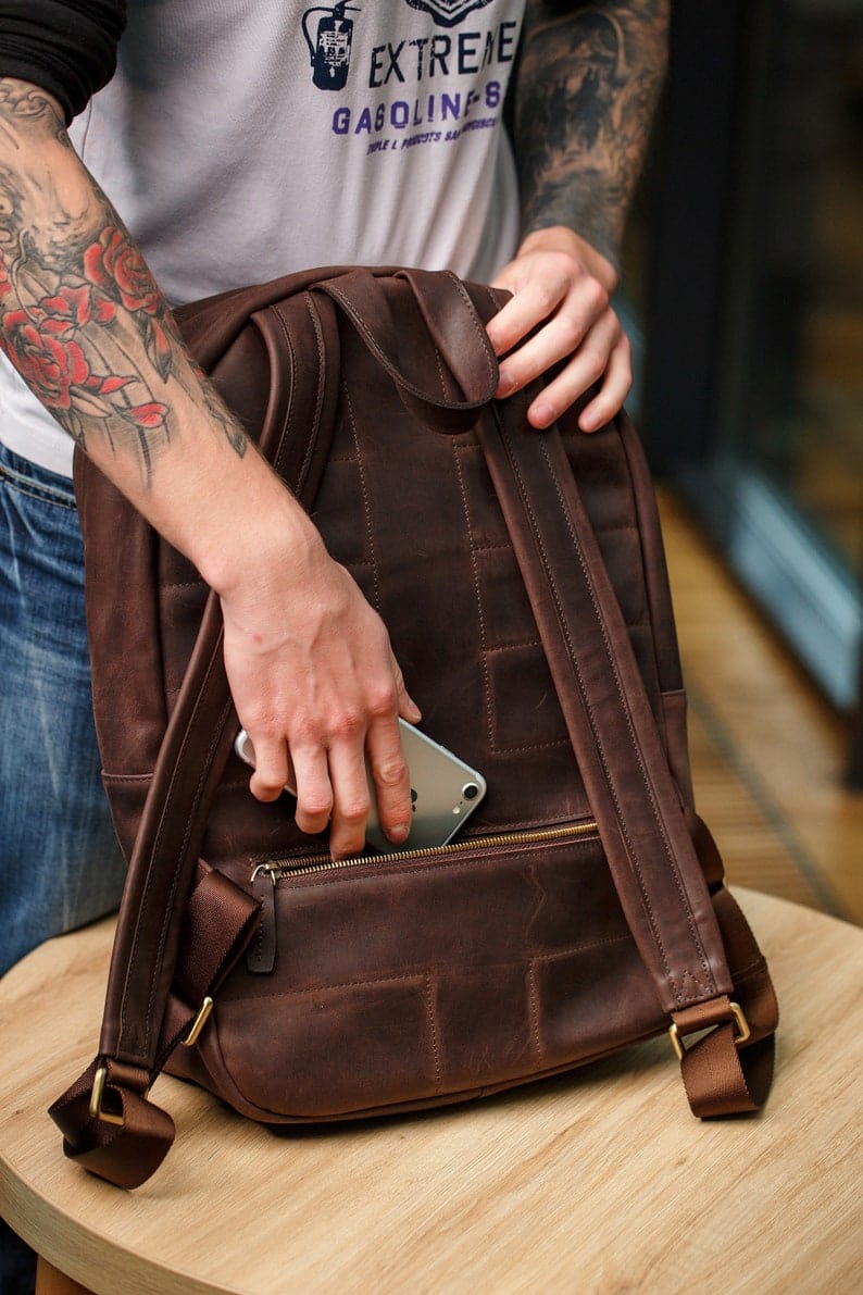 kinnoti LAPTOP BAGS Coffee Brown Leather Backpack