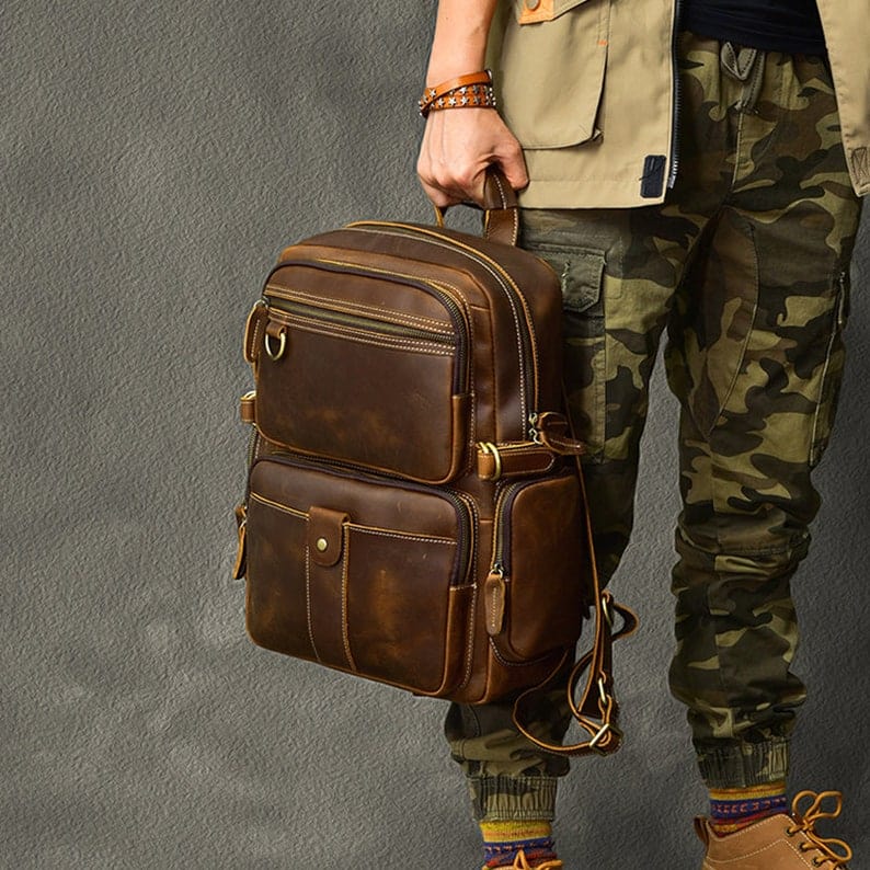 kinnoti LAPTOP BAGS Dark Brown Leather Backpack