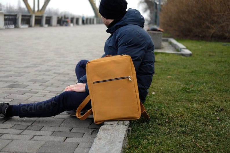 kinnoti LAPTOP BAGS Genuine Leather Yellow Backpack