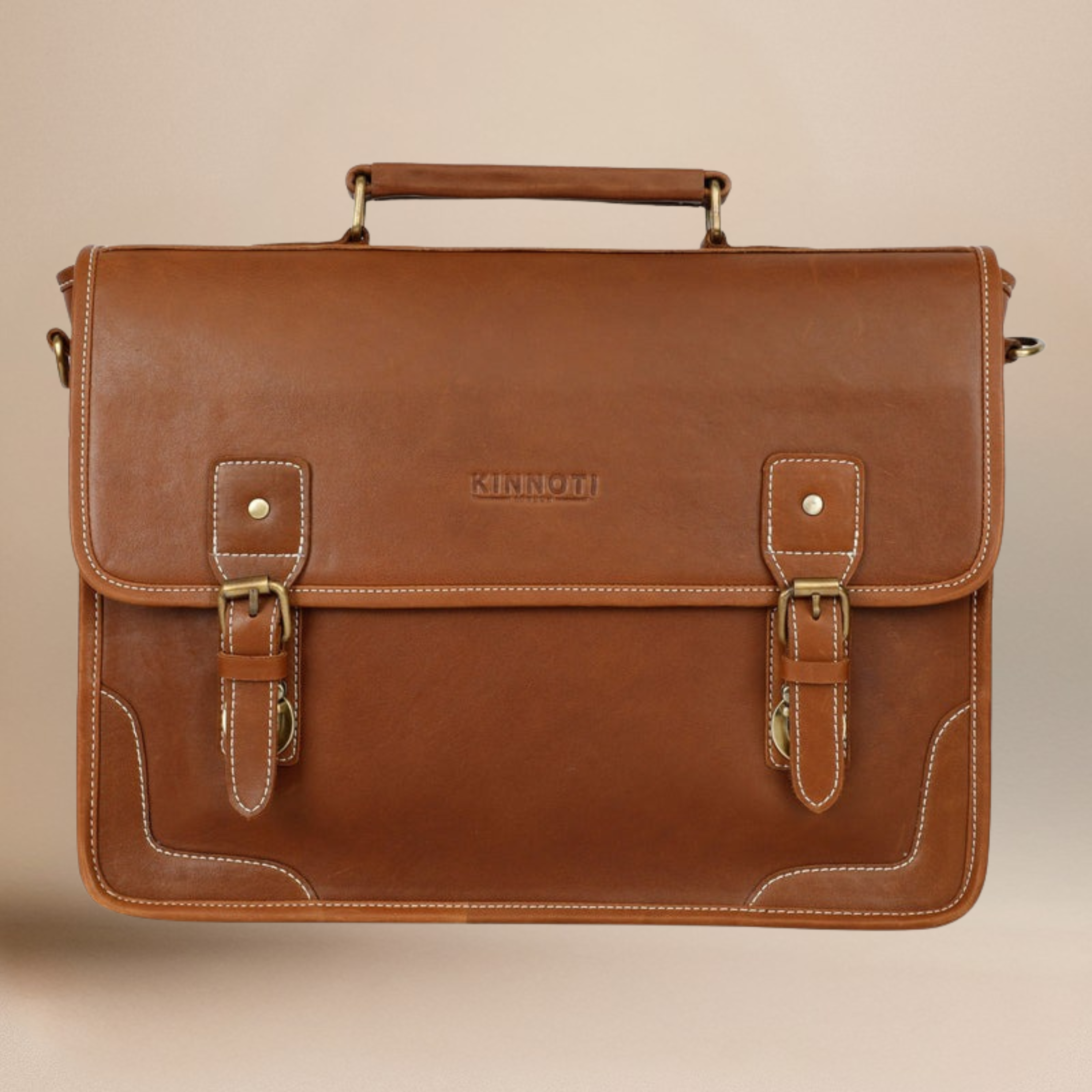 kinnoti LAPTOP BAGS Tan Genuine Leather Laptop Bag