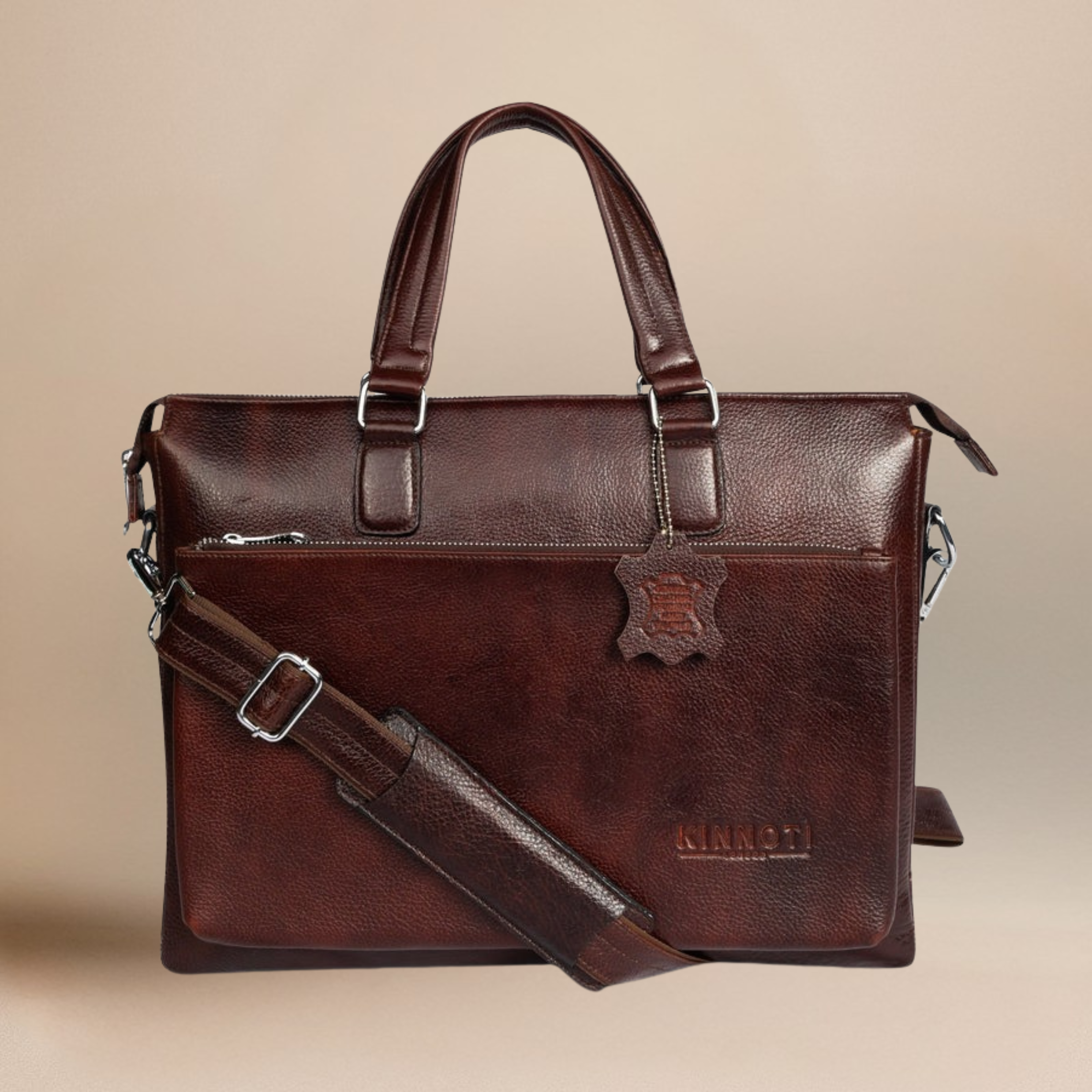 kinnoti LAPTOP BAGS Wine-Brown Men Solid Genuine Leather Laptop Bag