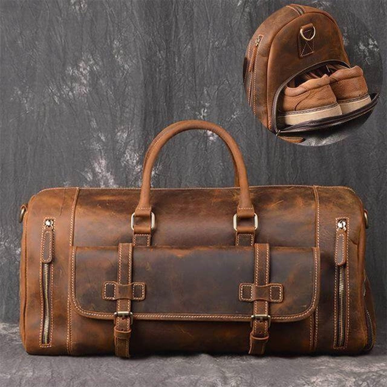 Kinnoti Large Genuine Leather Travel Duffle Bag