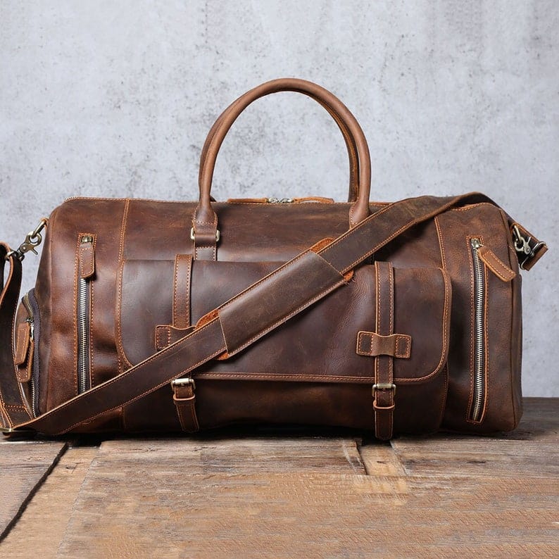 Kinnoti Large Genuine Leather Travel Duffle Bag
