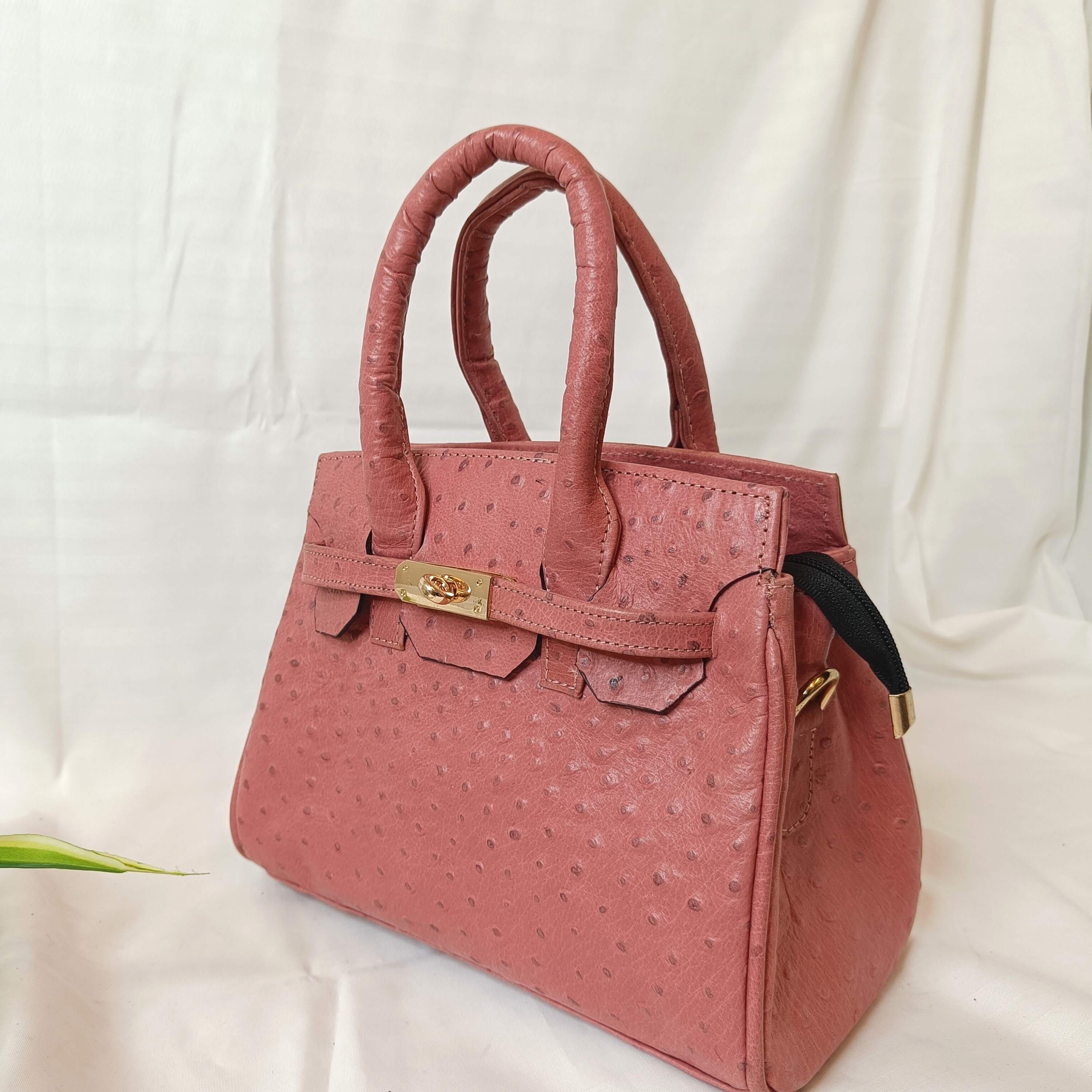 kinnoti Leather Sling Bag Pink Ostrich Pattern Leather Women Bag