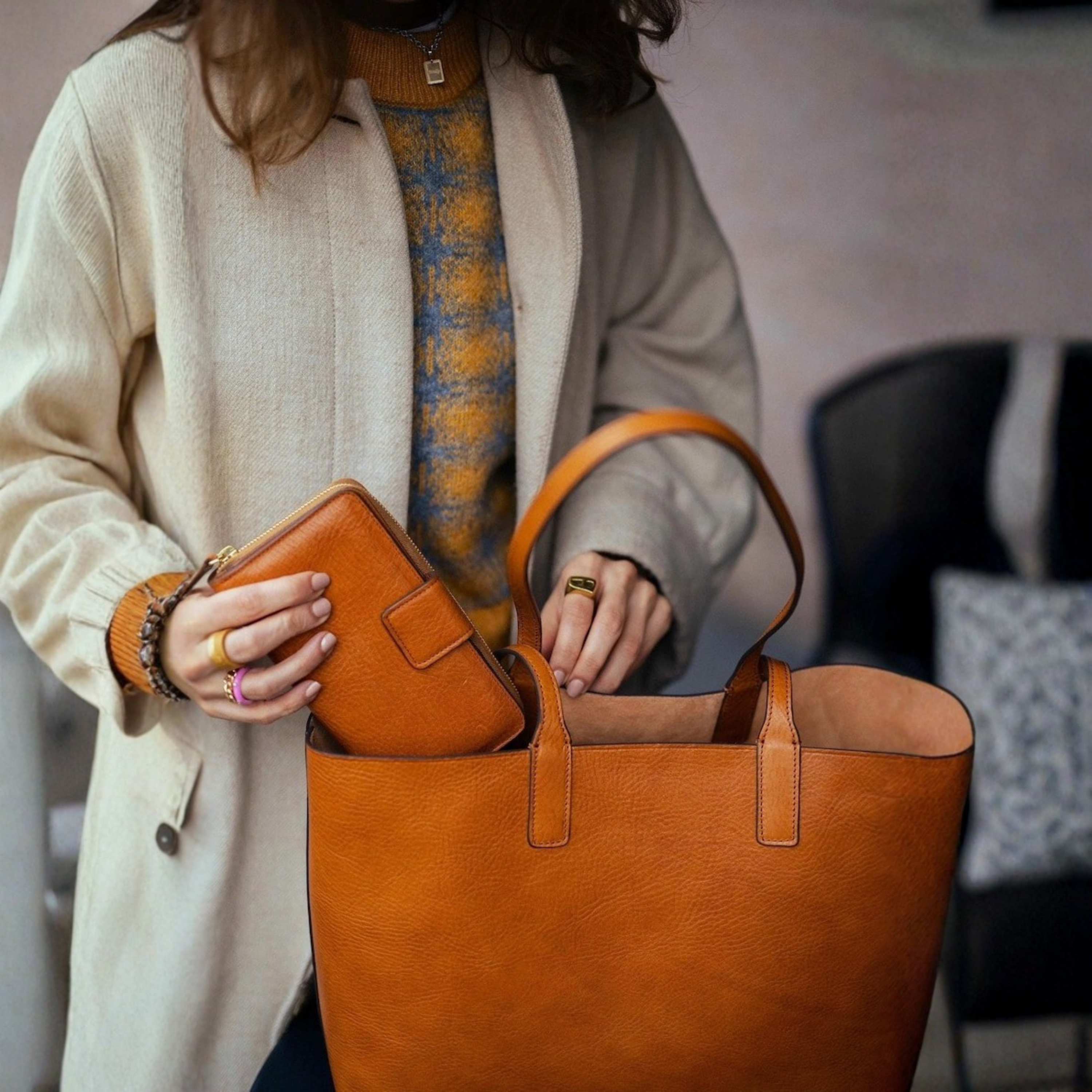 Kinnoti Leather Tote Bag Tan Leather Tote Bag