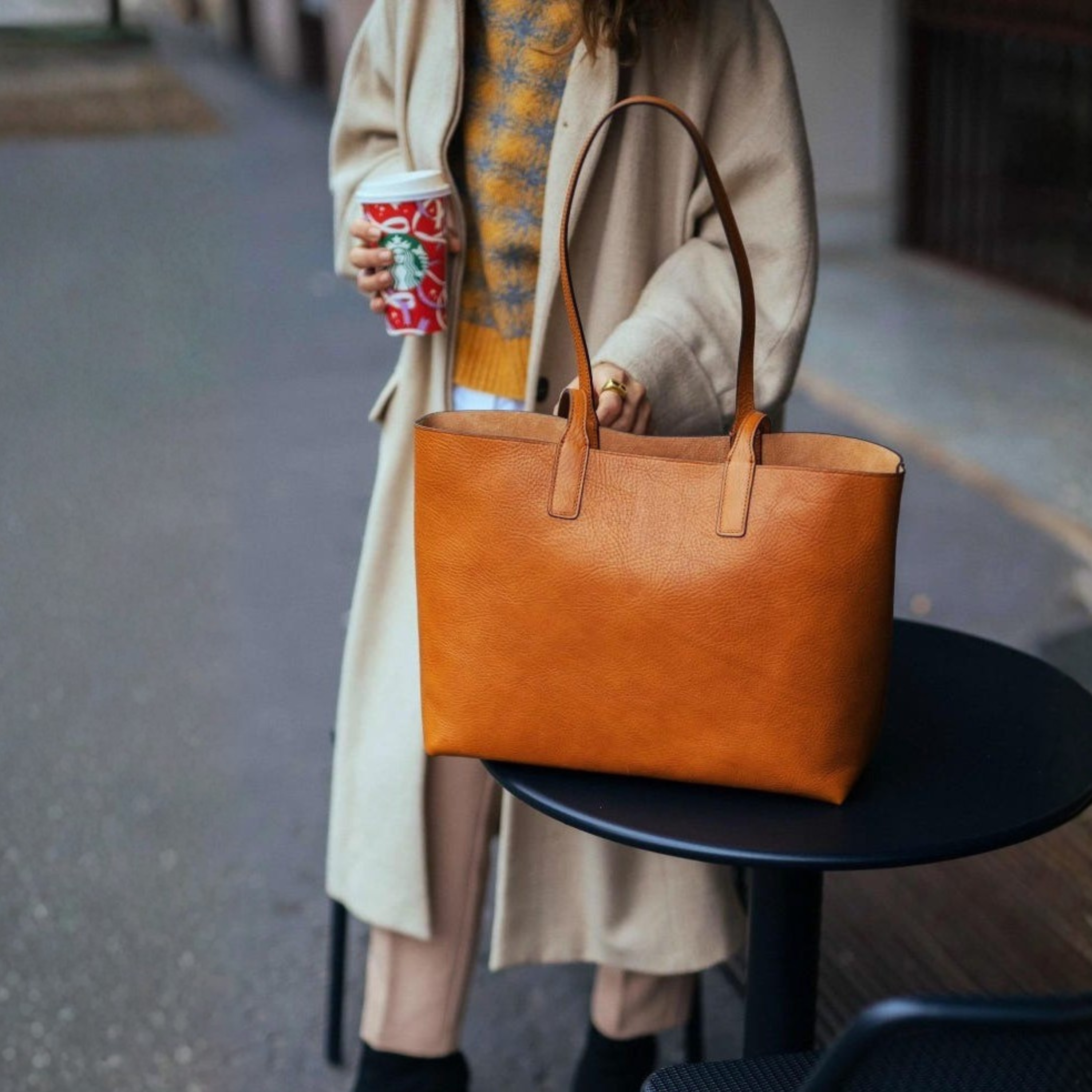 Kinnoti Leather Tote Bag Tan Leather Tote Bag